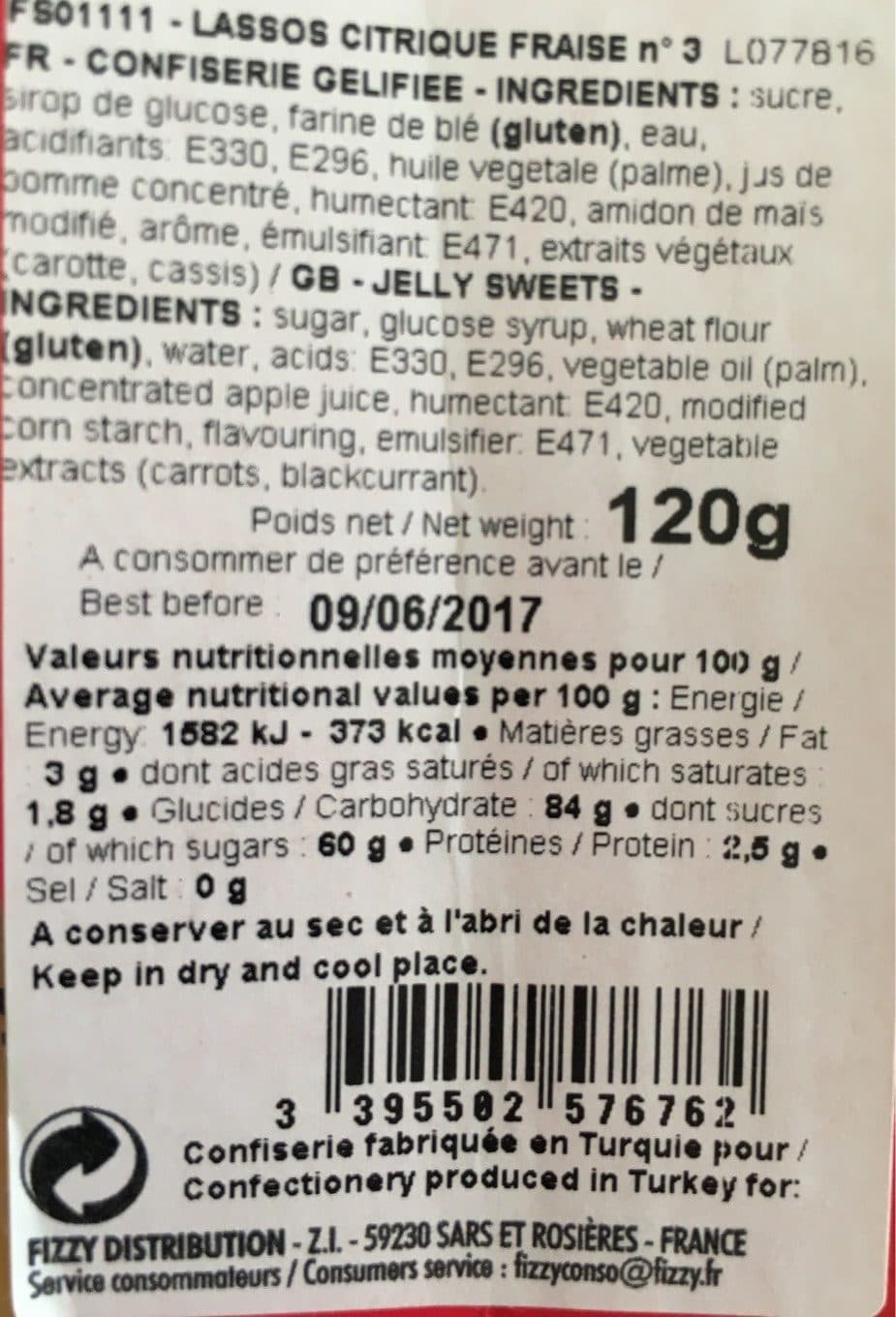 Fizzy Sachet Lassos Citriques Fraise 120G Fizzy Sweet packshot