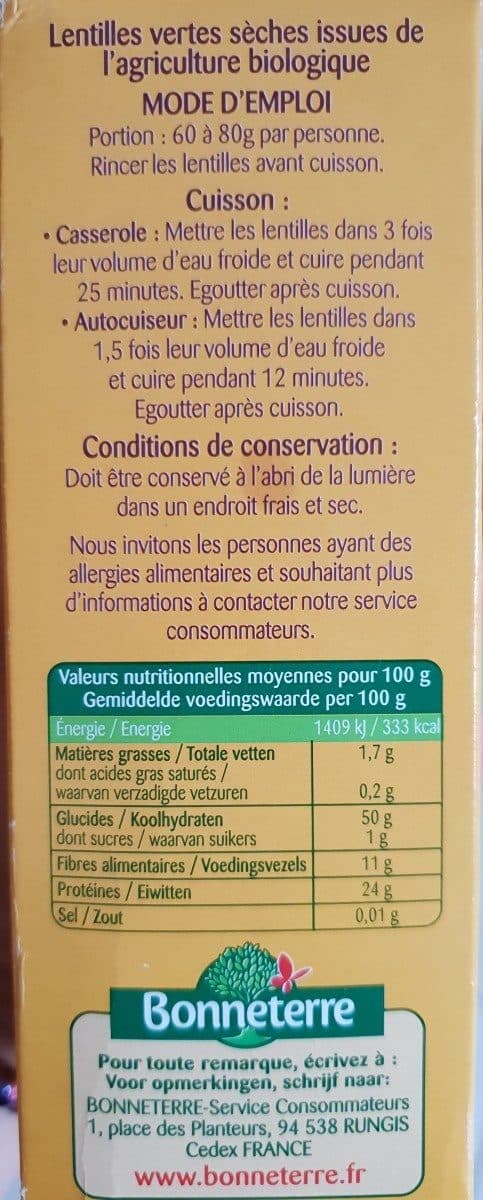 Bonneterre Lentilles Vertes packshot