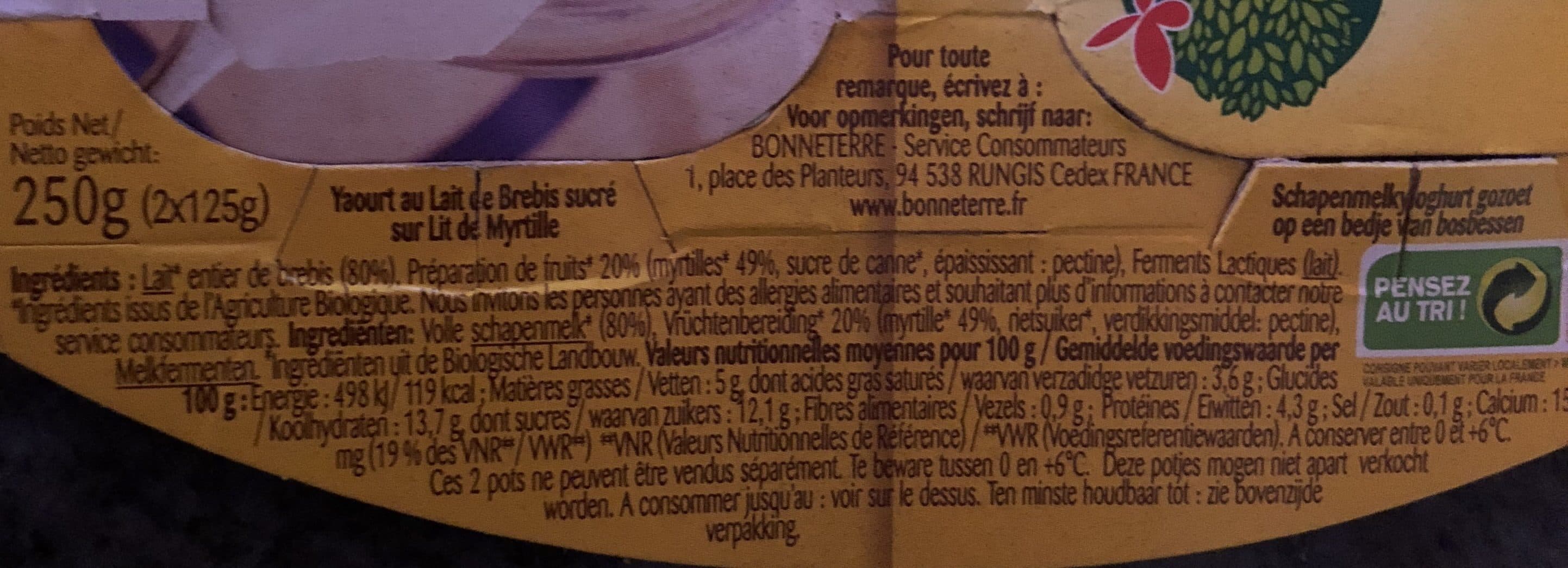 Bonneterre Yaourt Brebis Myrtille packshot
