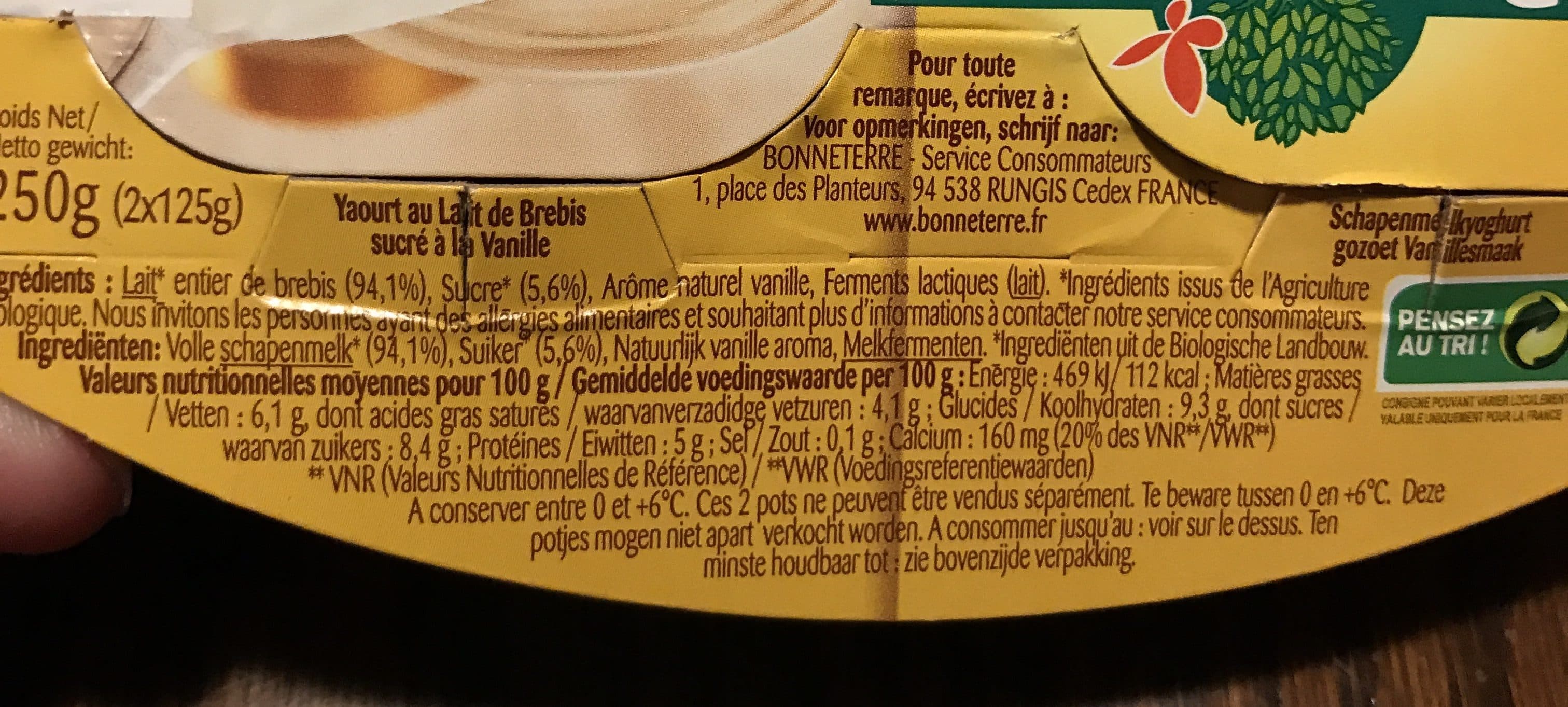 Bonneterre Yaourt Brebis a la vanille packshot