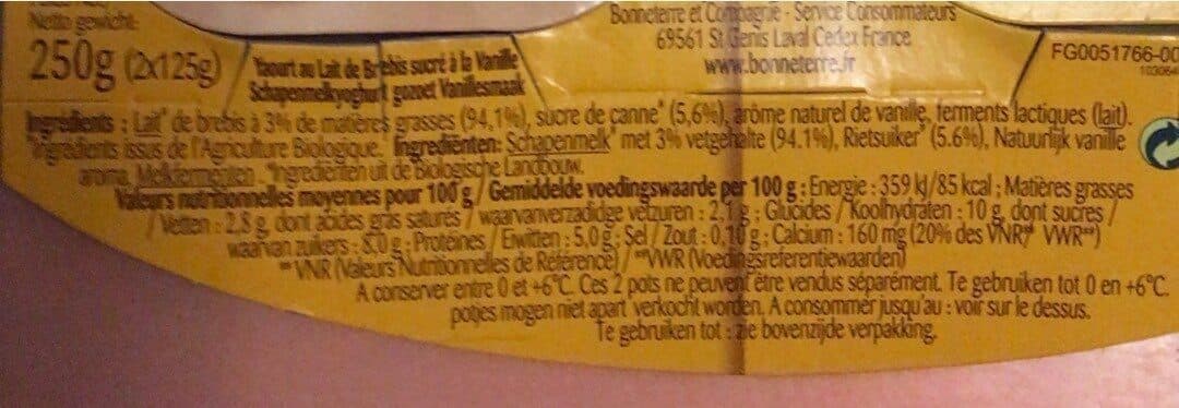 Bonneterre Yaourt Brebis a la vanille packshot