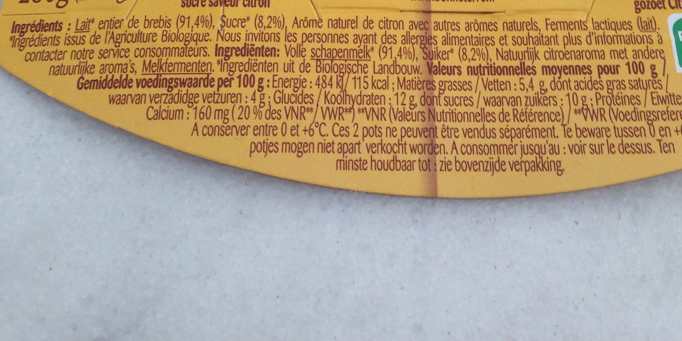 Bonneterre Yaourt Au Lait De Brebis Saveur Citron packshot