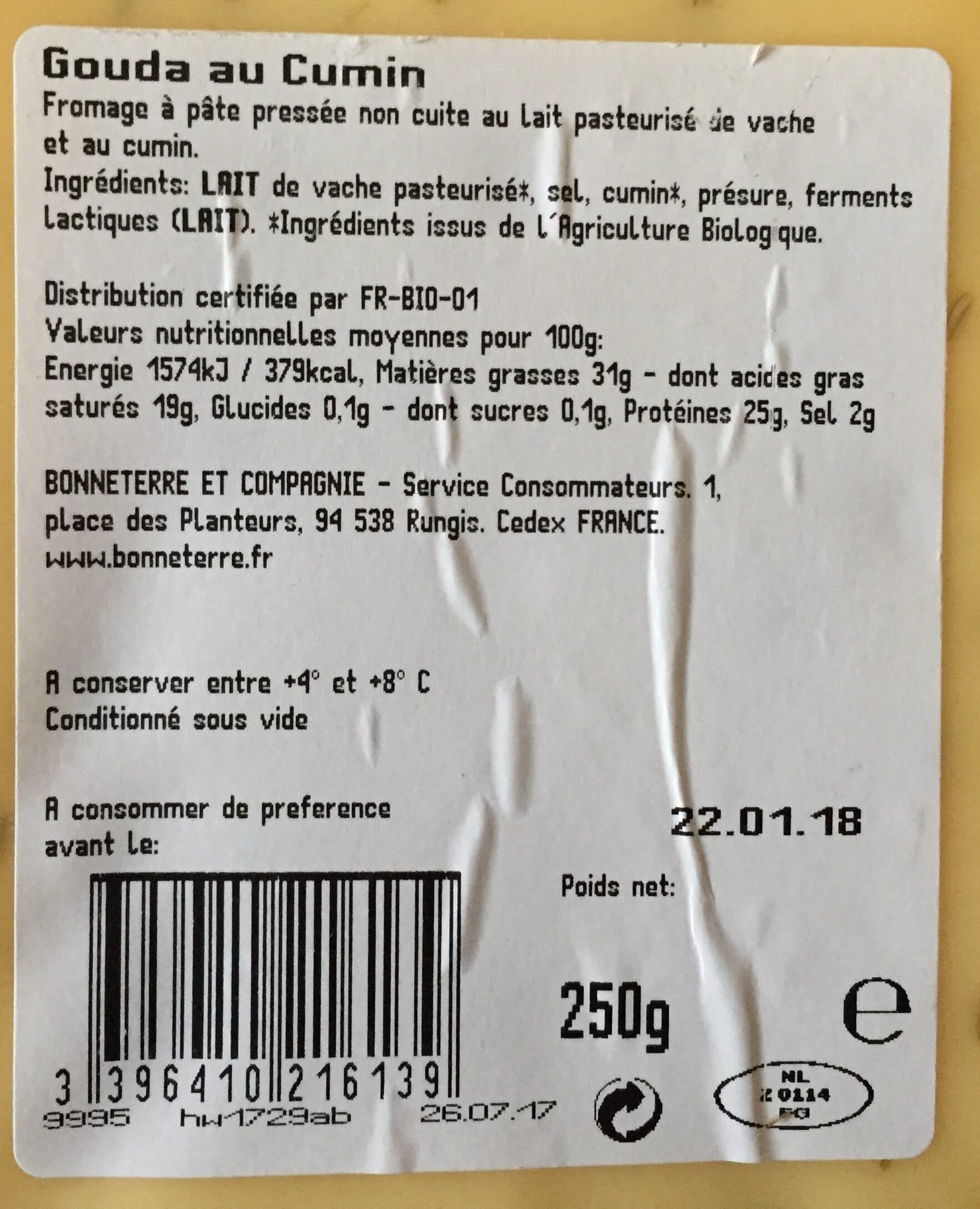 Bonneterre GOUDA AU CUMIN PORTION packshot