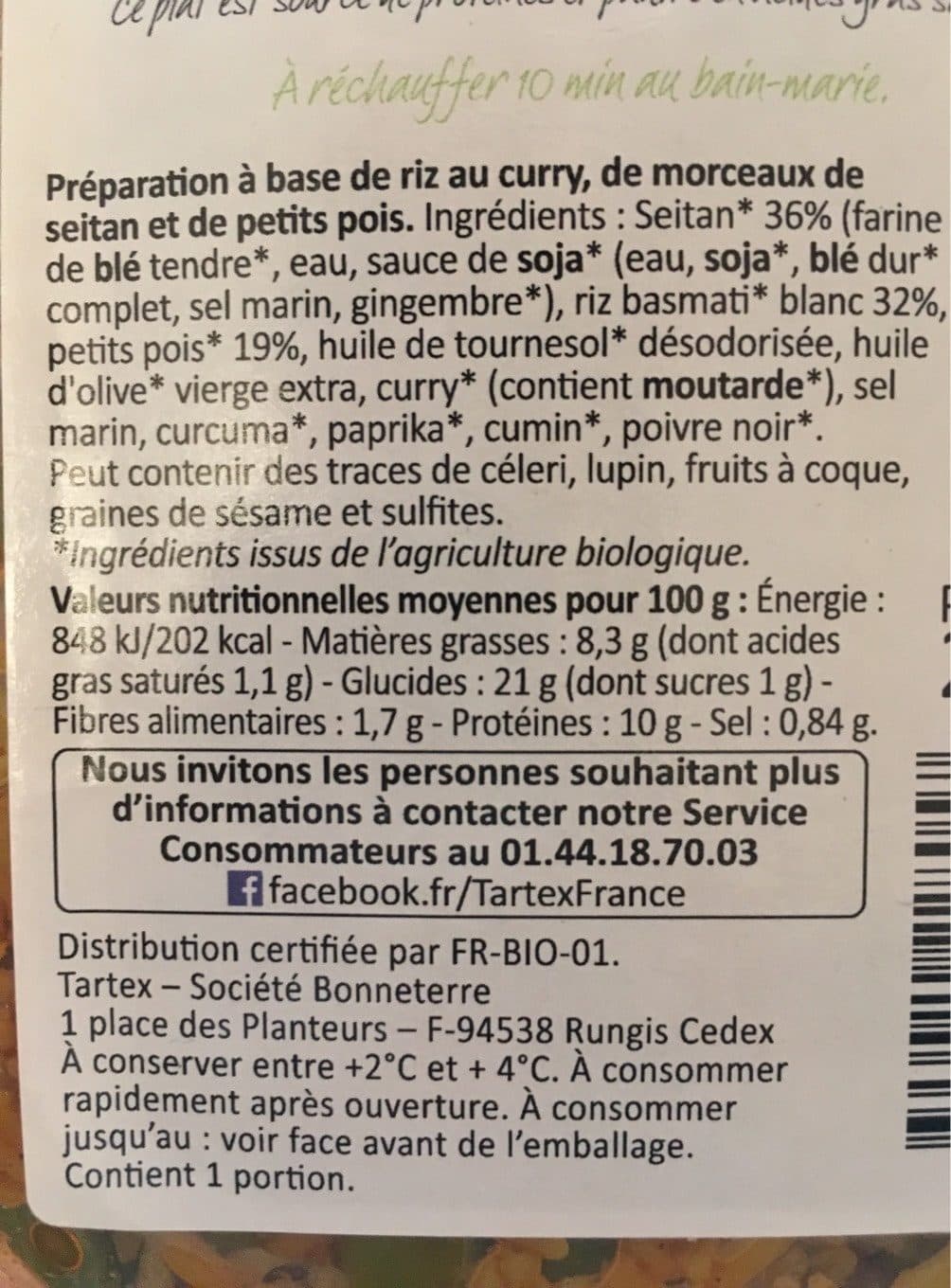 Tartex Riz et seitan à l'indienne packshot