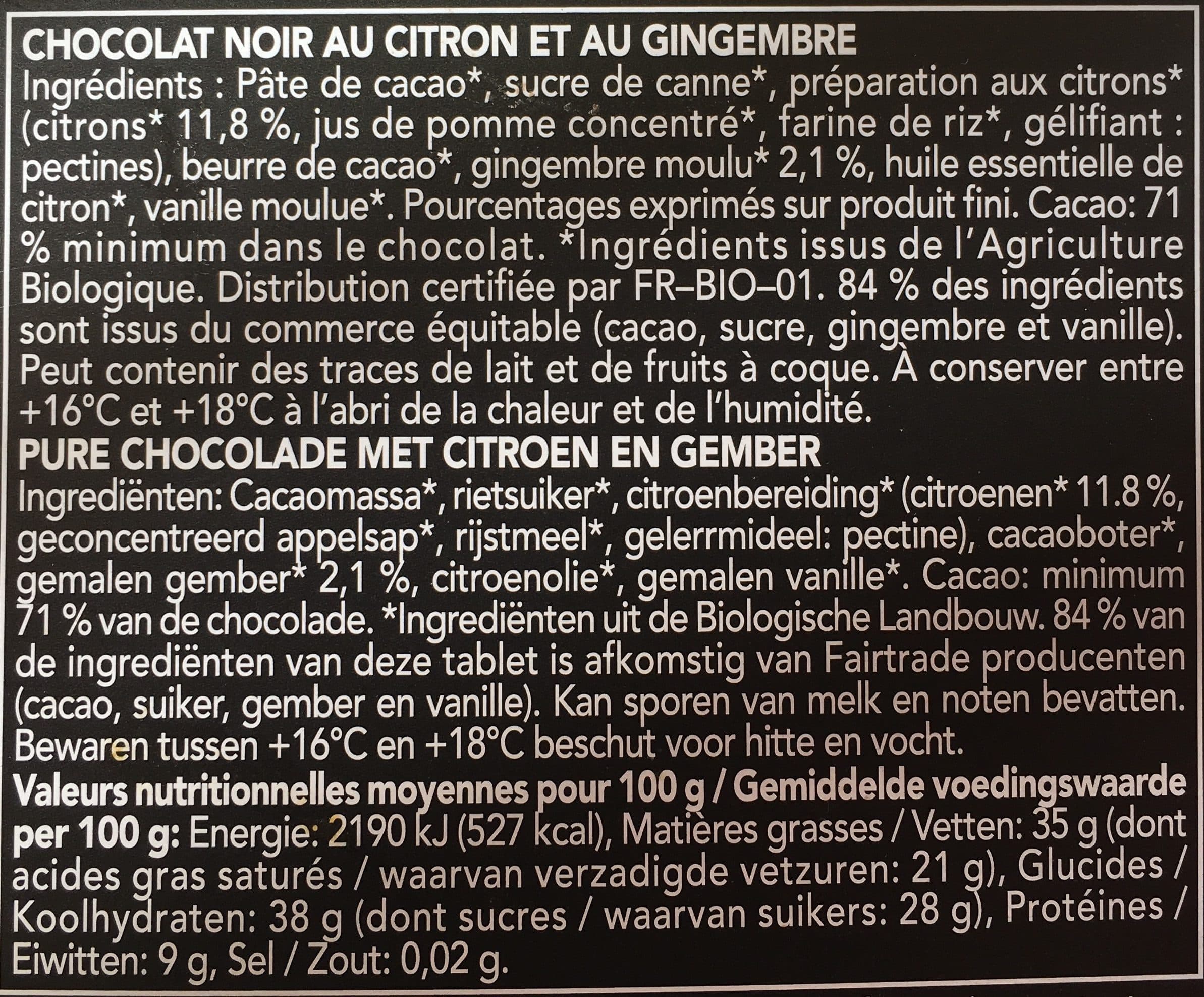 Bonneterre Chocolat noir citron gingembre packshot