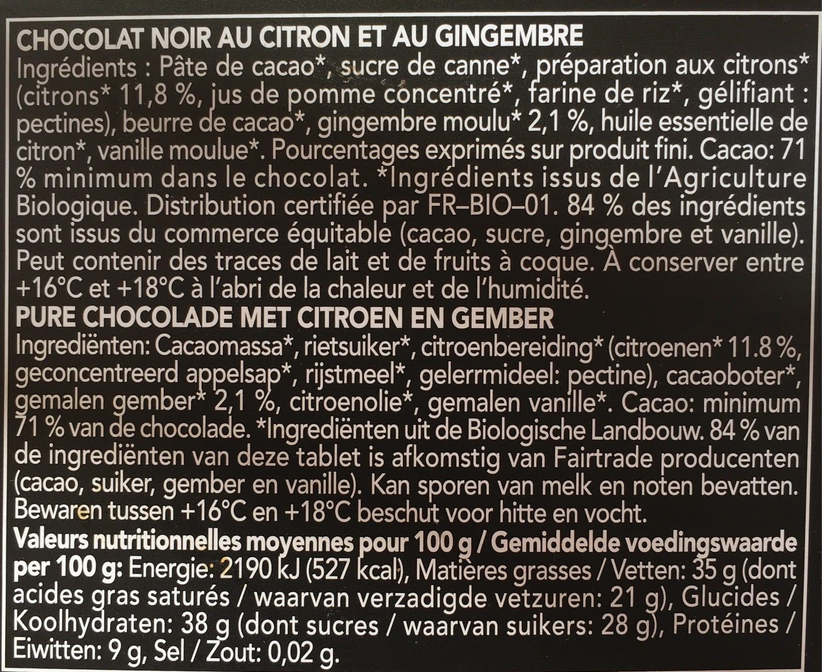 Bonneterre Chocolat noir citron gingembre packshot