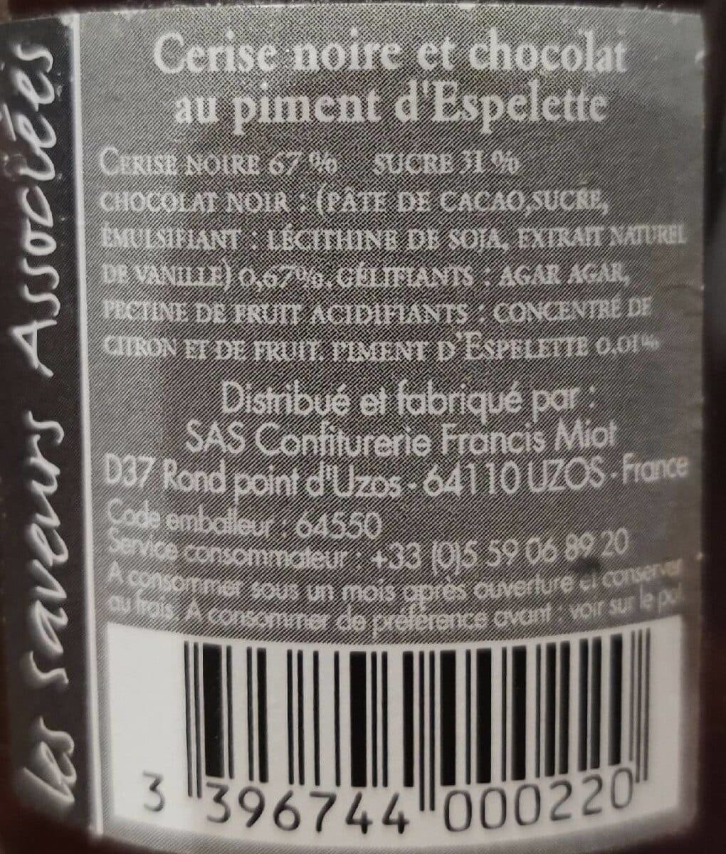 Open Food Facts Confiture cerise noire au chocolat et piment espelette packshot