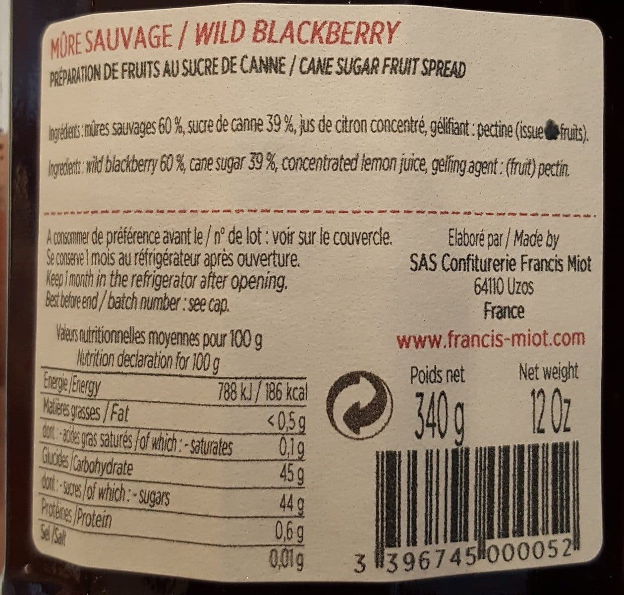 Francis Miot Confiture De Mûre Sauvage packshot
