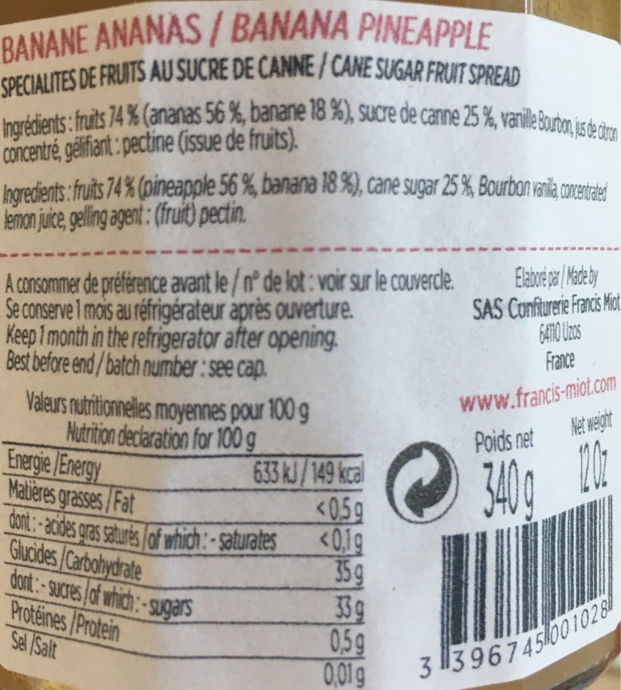 Francis Miot Confiture banane et ananas packshot