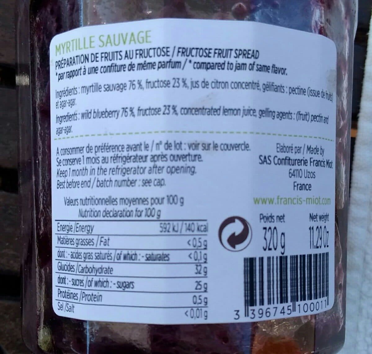 Francis Miot Fruits Mijotés Au Fructose - Myrtille Sauvage packshot