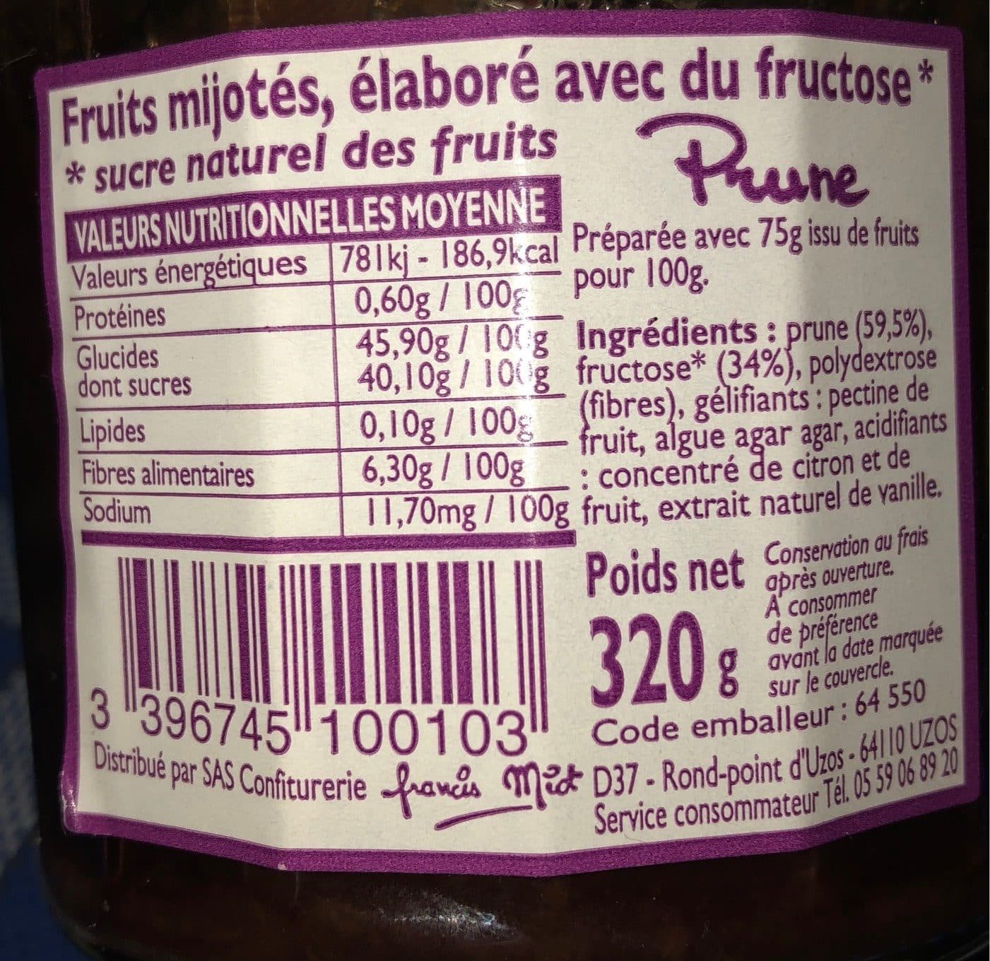Francis Miot Fruits Mijotés Sans Saccharose (sucre) Ajouté Prune packshot
