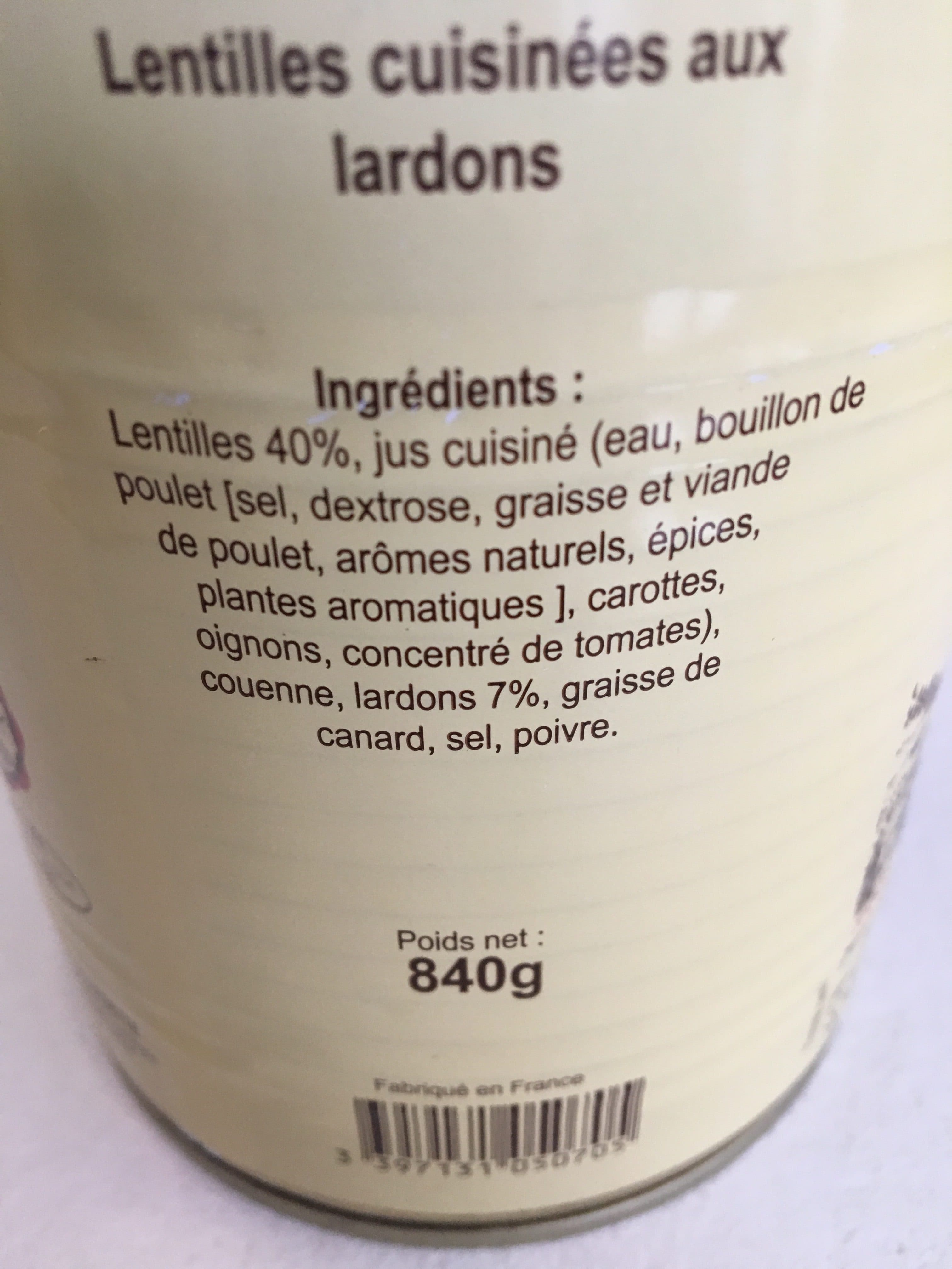 Les Saveurs De Bourdette Lentilles cuisinees aux lardons packshot