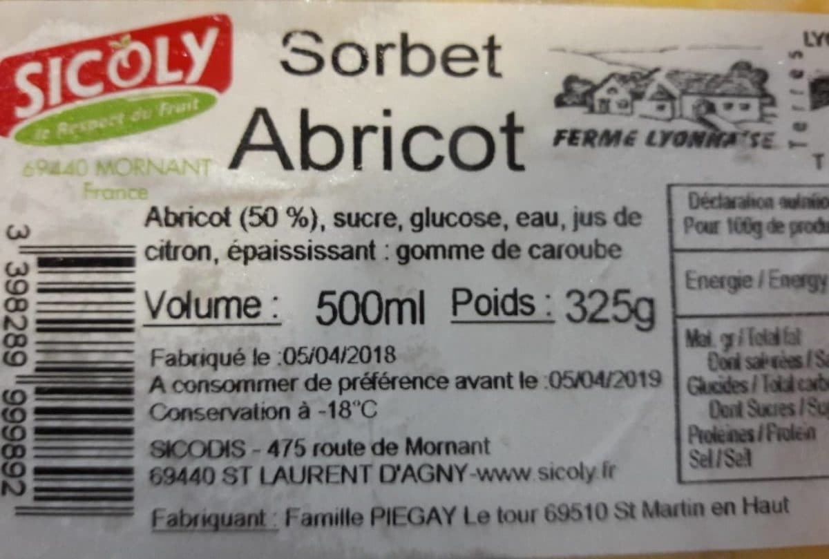 Sicoly Sorbet abricot packshot