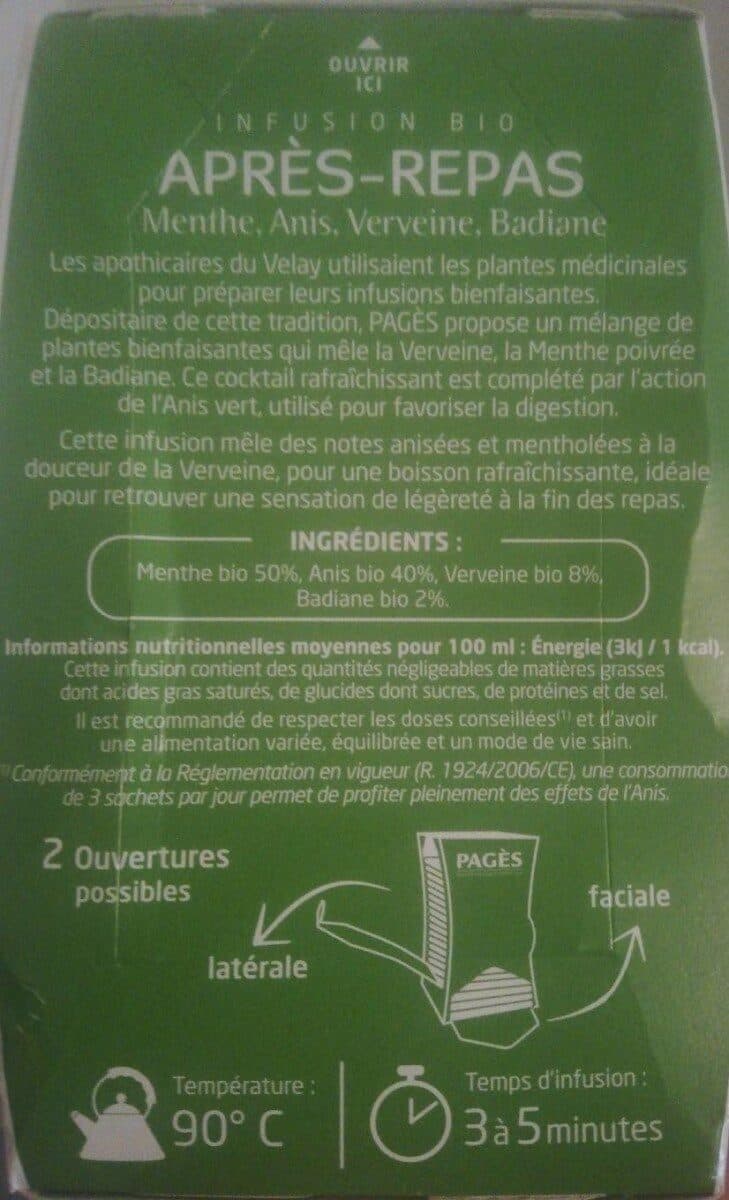 Pagès INFUSION APRES REPAS BIO menthe verveine anis badiane packshot