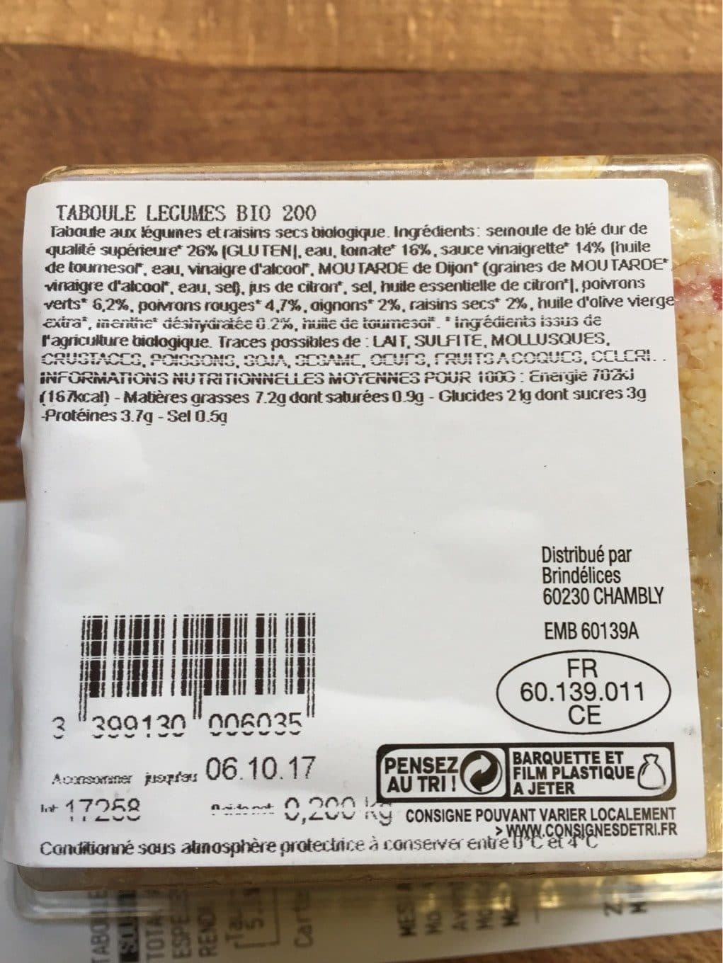 Brindelices Taboulé légumes frais et raisins secs packshot