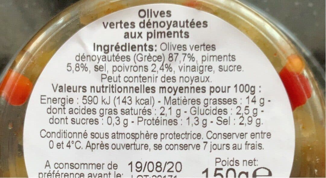 Père Olive Olives vertes dénoyautées au piment packshot