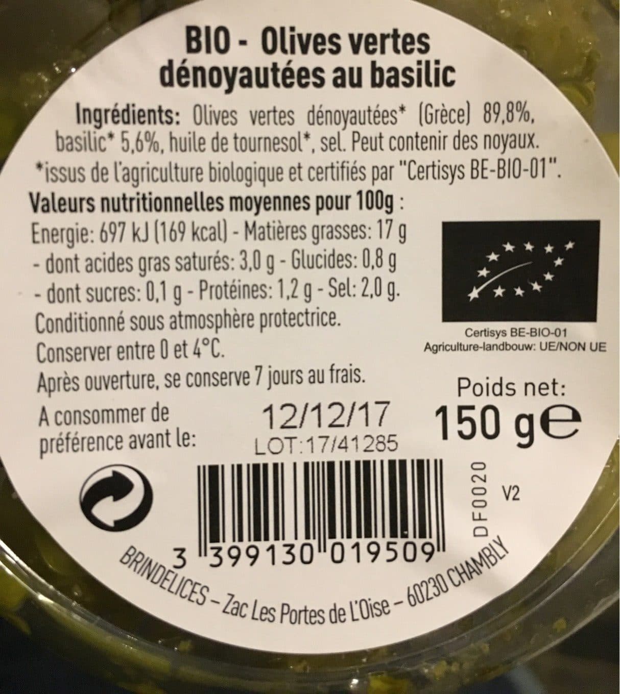 Pere Olive Olives vertes au basilic packshot