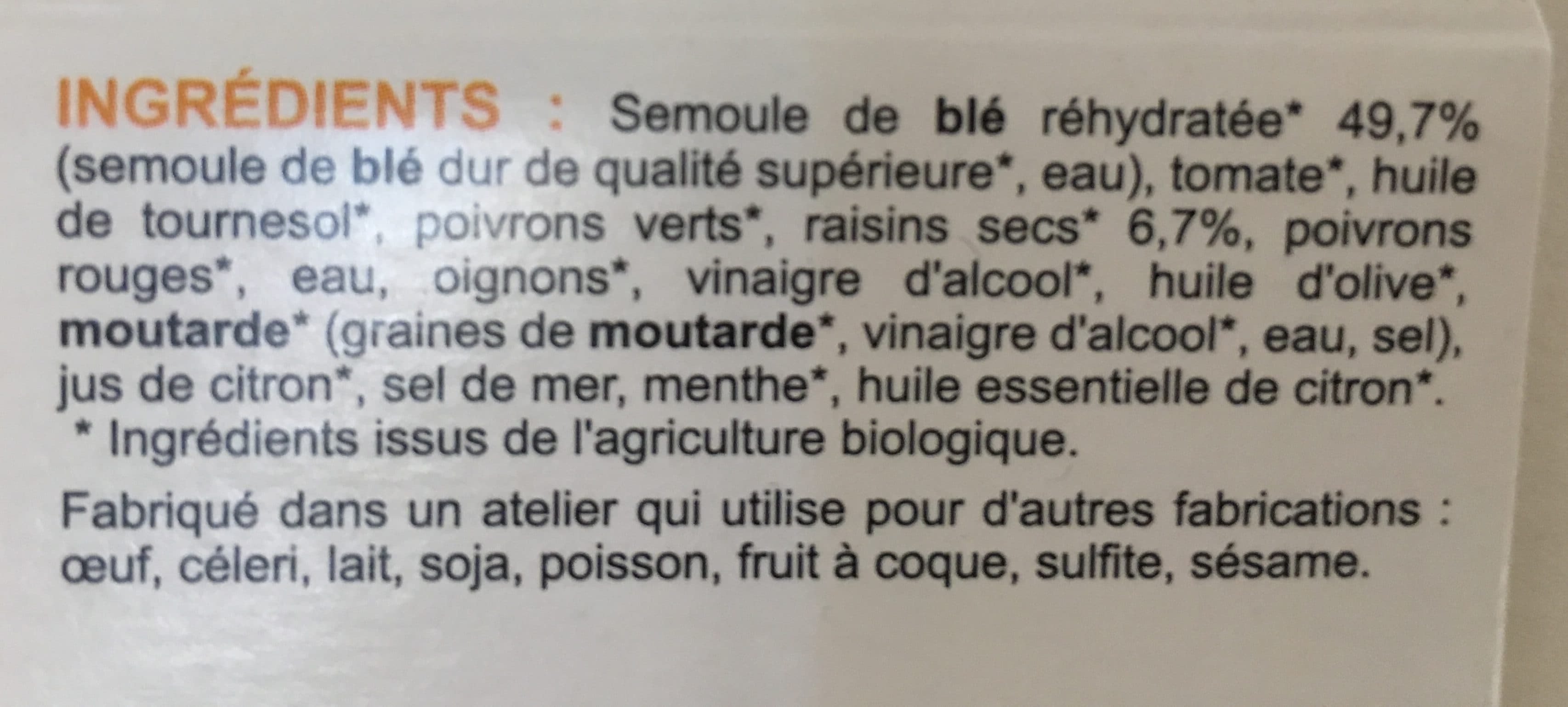 Raoul Est Dans Le Potager Taboulé aux raisins secs packshot