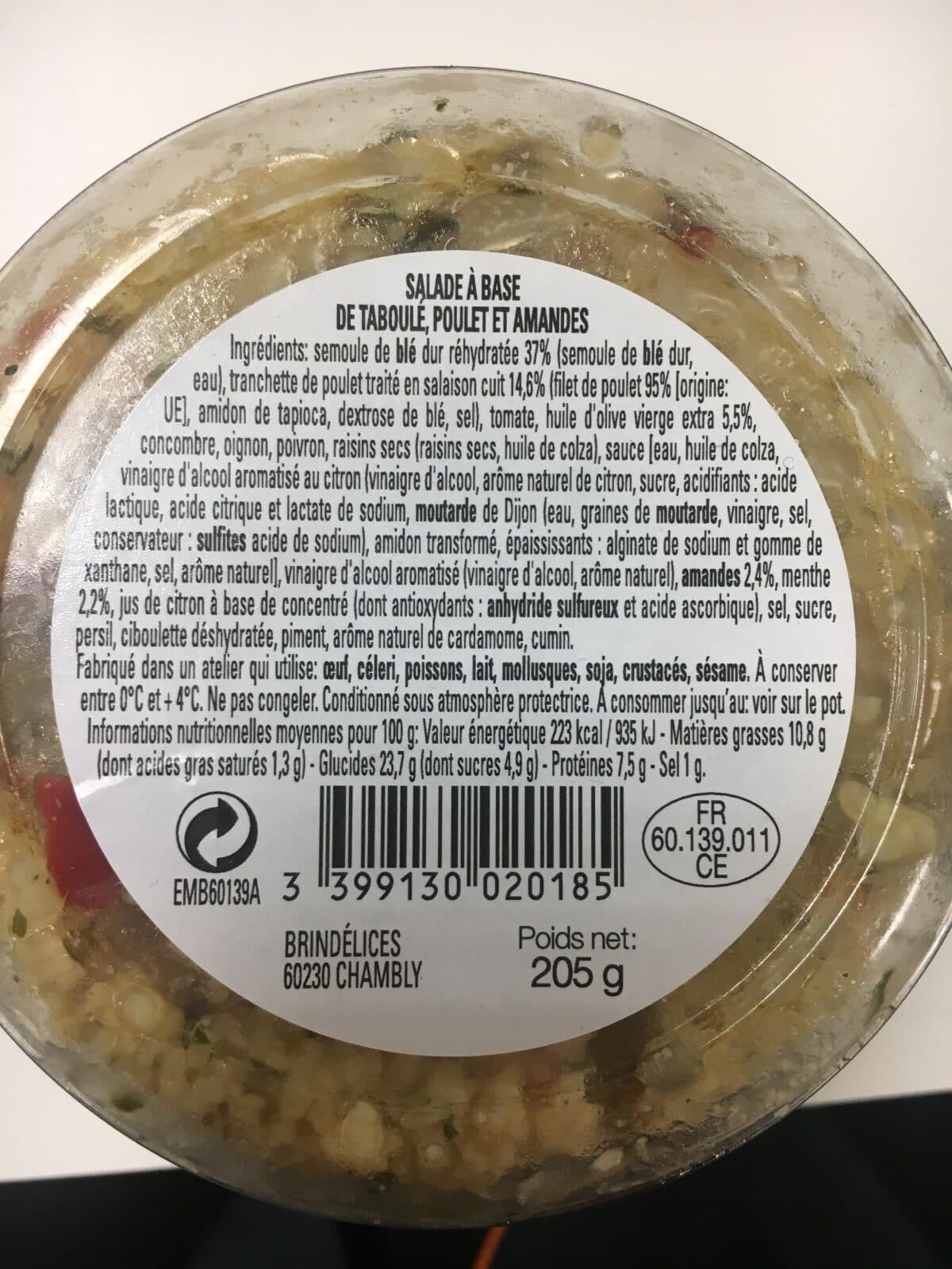 Open Food Facts Taboulé poulet et amandes grillé packshot