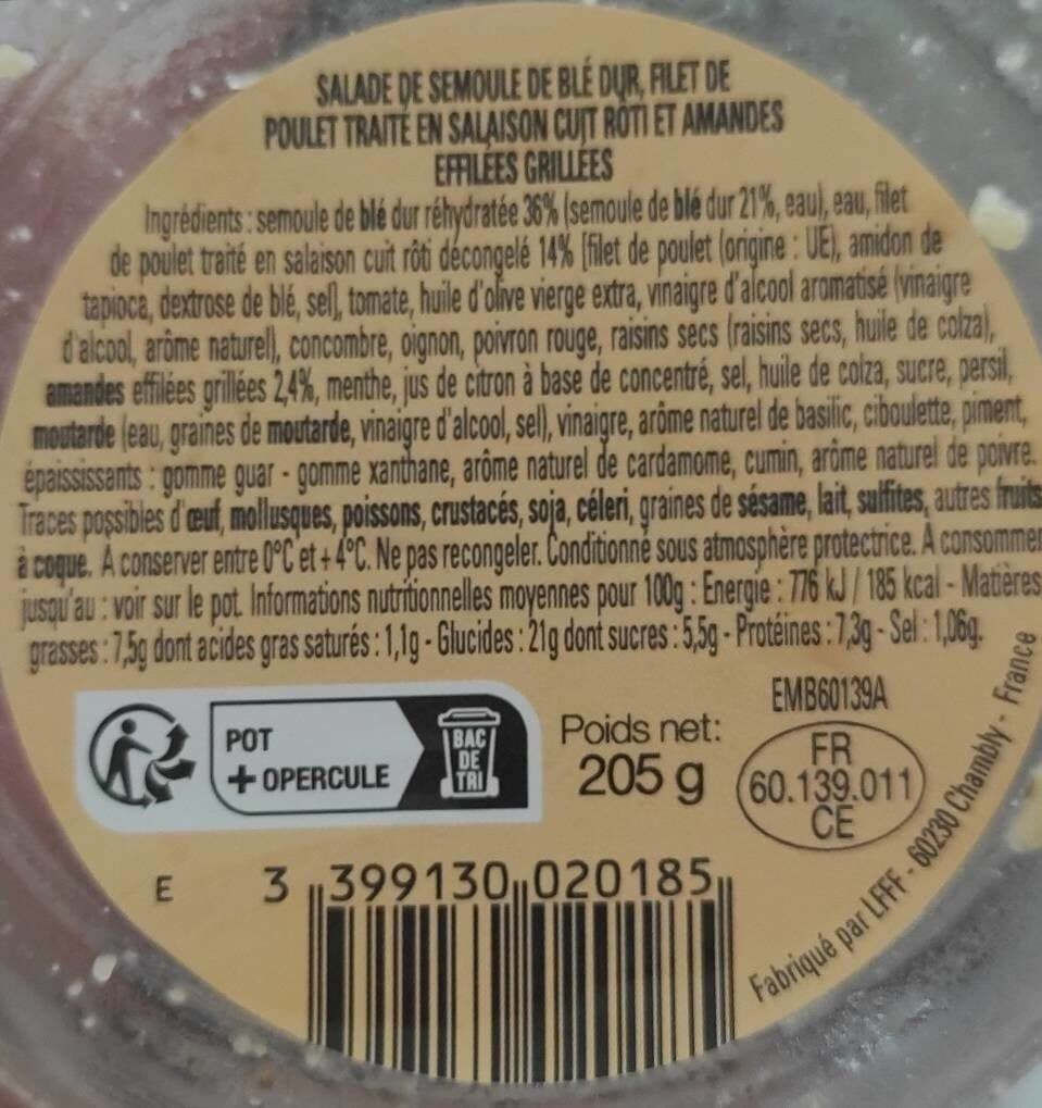 Open Food Facts Taboulé poulet et amandes grillé packshot