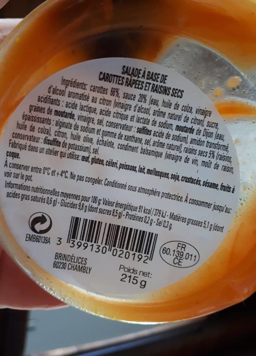 Open Food Facts Carottes râpées, raisins packshot