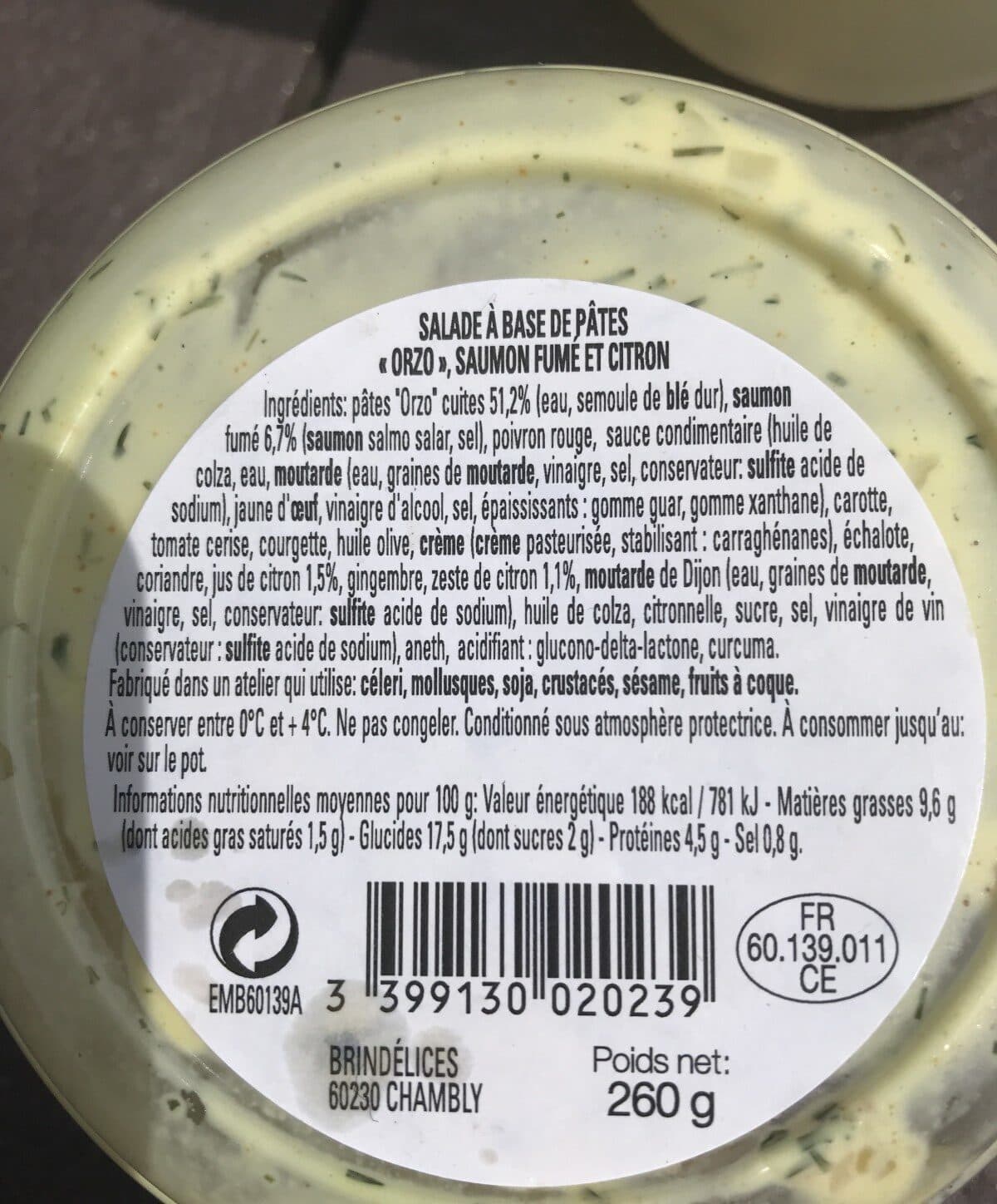 Open Food Facts Salade orzo citron et saumon packshot