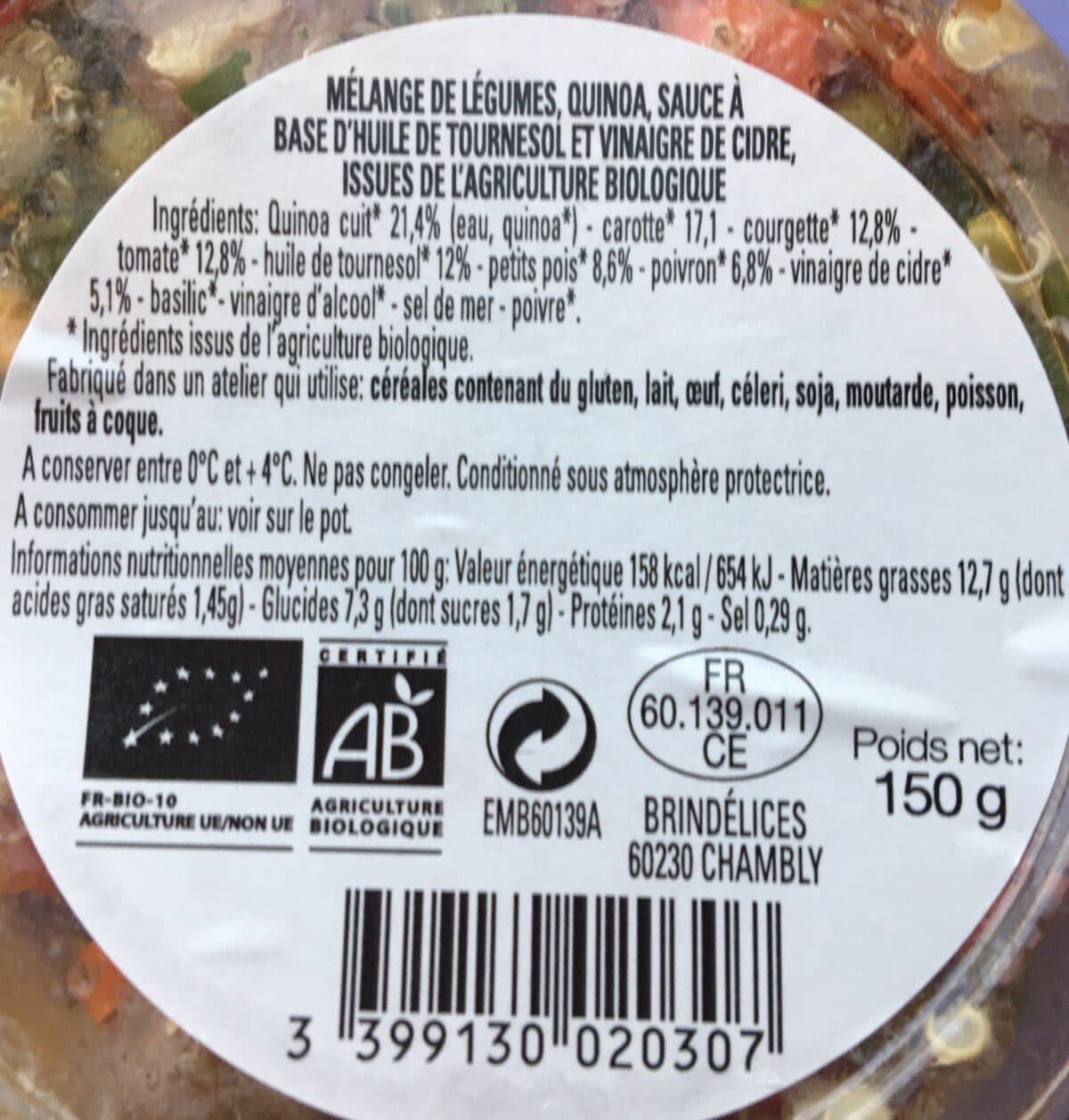 Open Food Facts Salade de legume d'ete et quinoa bio packshot