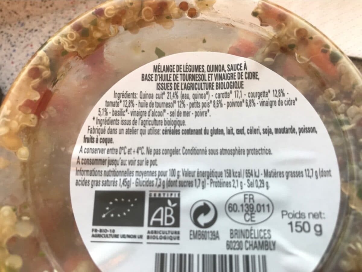 Open Food Facts Salade de legume d'ete et quinoa bio packshot