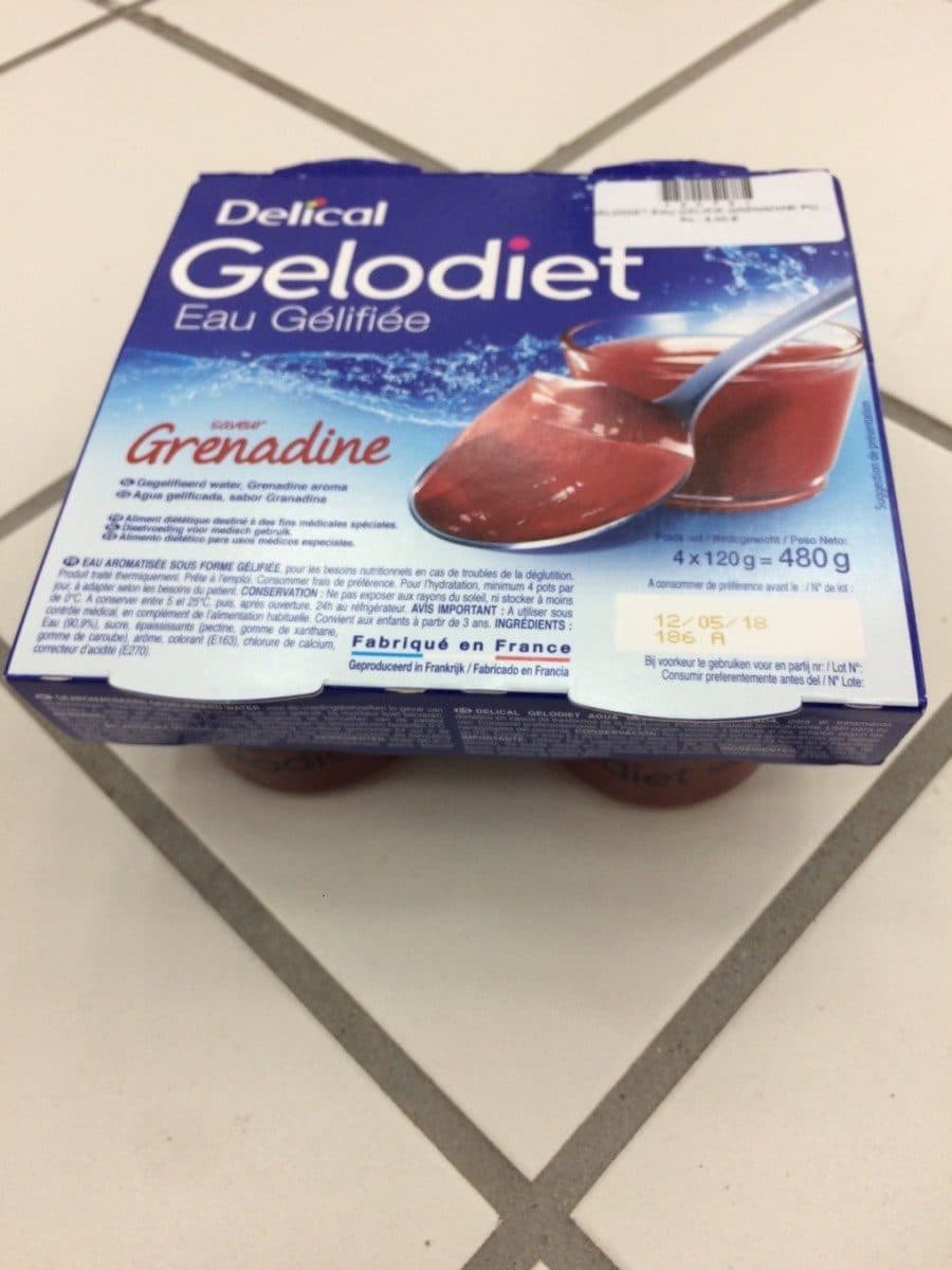 Open Food Facts Delical Gelodiet Eau Gélifiée Saveur Grenadine - 4 Pots De packshot