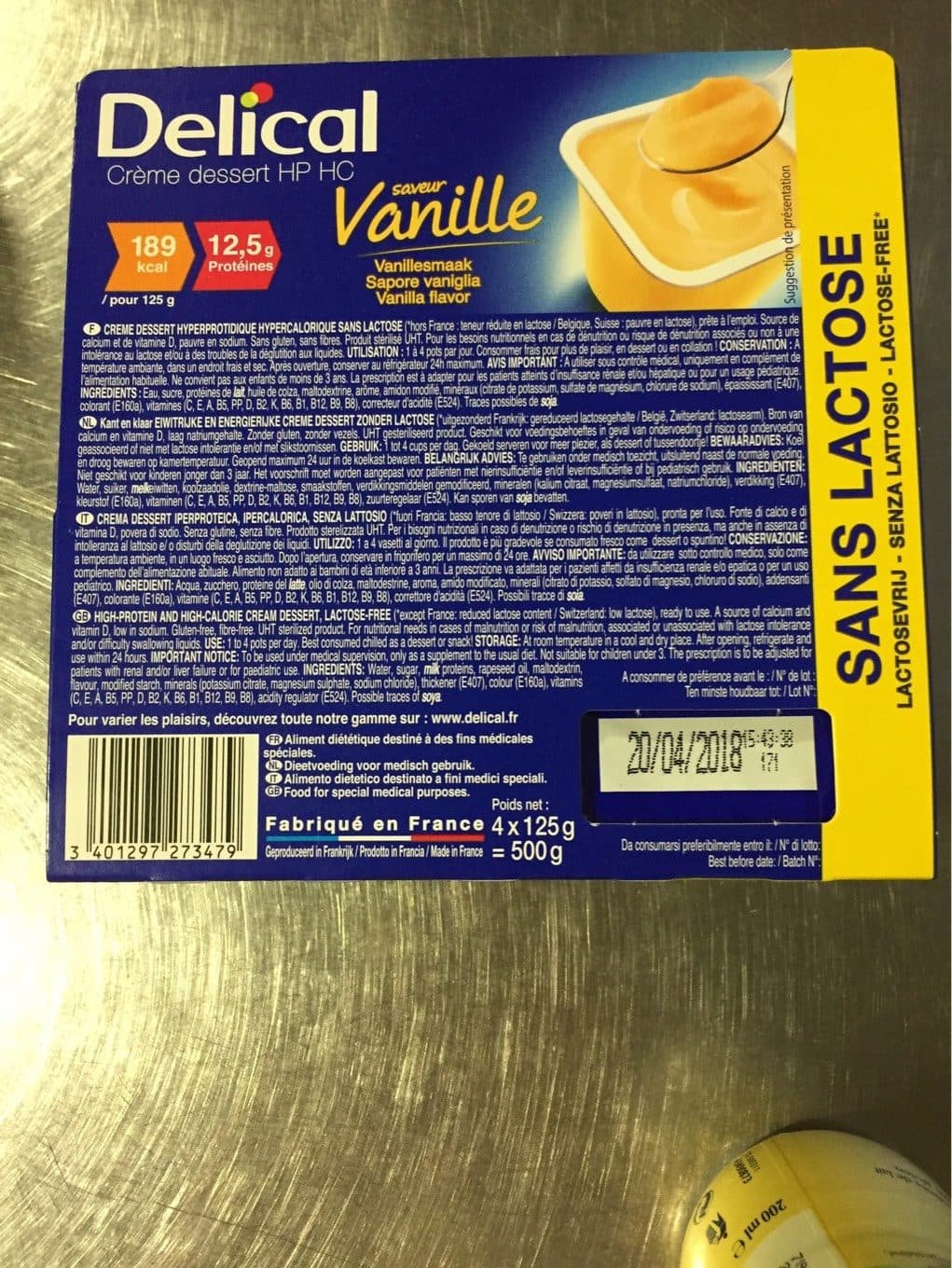 Delical Delical Creme Dessert HP-HC Sans Lact. vanille 4X125G packshot