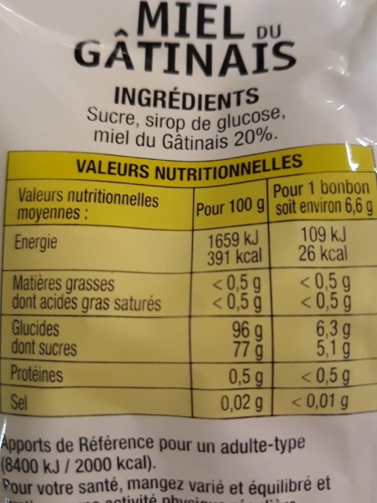 Open Food Facts Bonbons fourres miel du gatinais packshot
