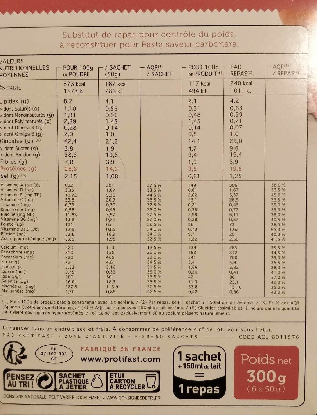 Protifast Pasta Saveur Carbonara - 6 Repas - Protifast packshot