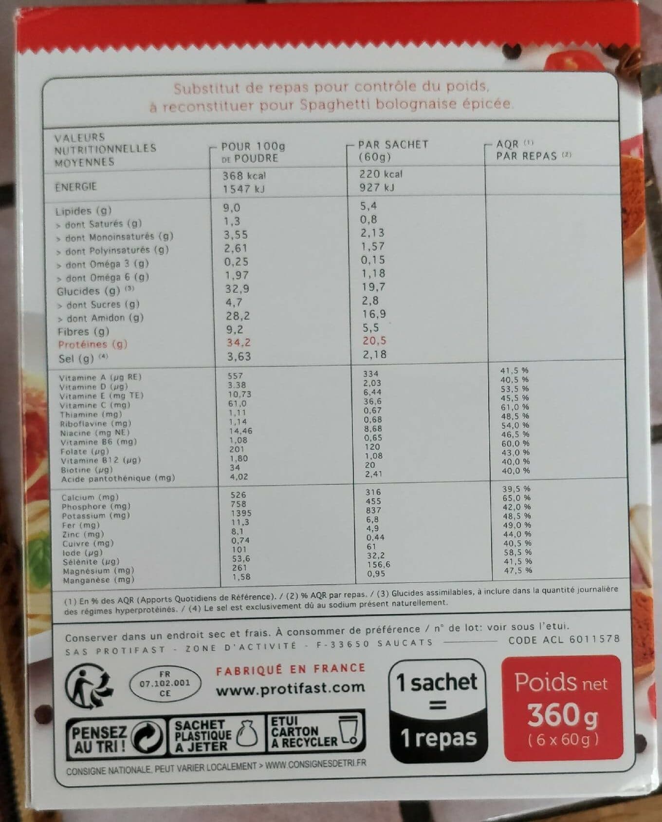 Protifast Spaghetti Saveur Bolognaise épicée - 6 Repas - Protifast packshot