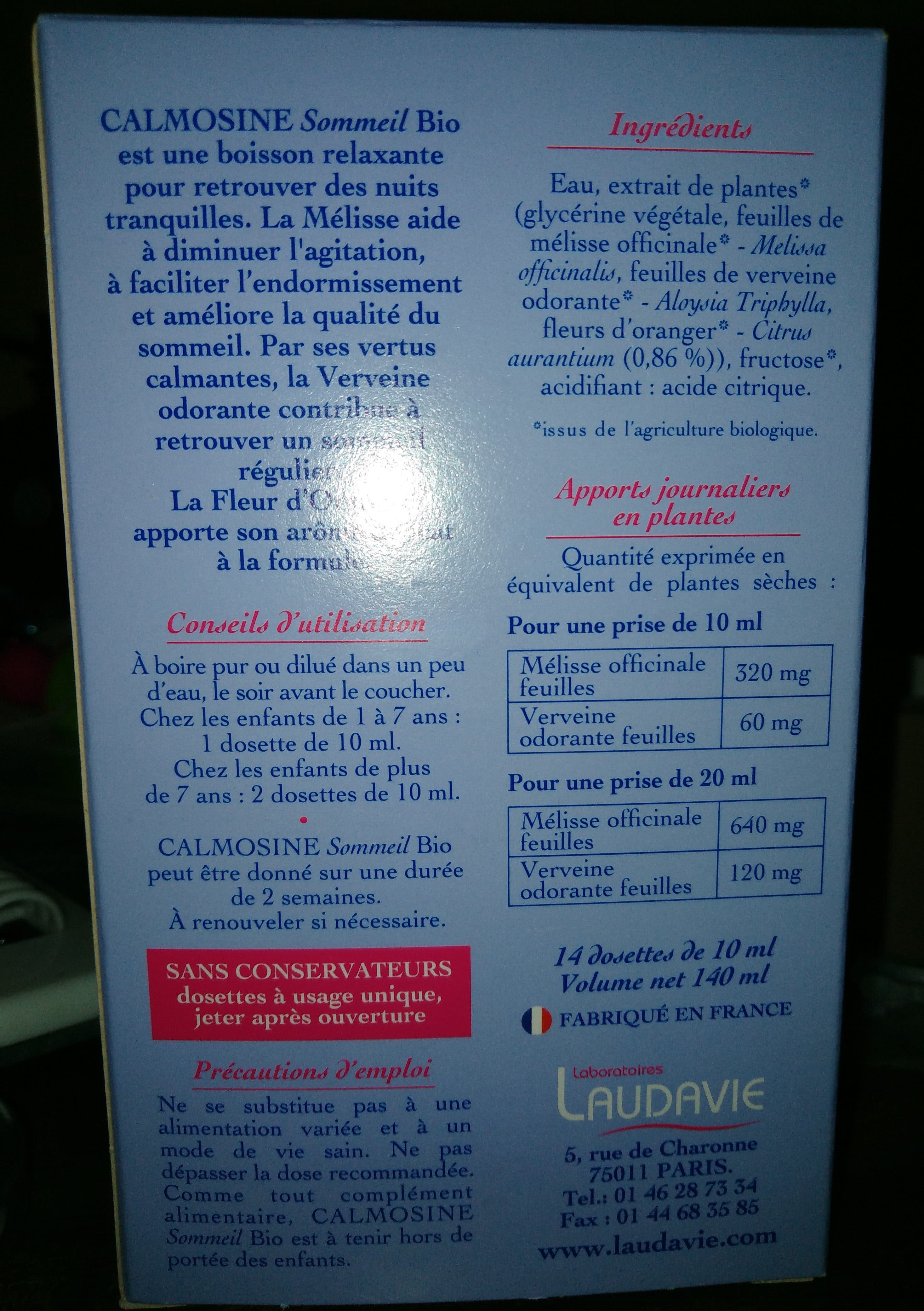Laboratoires Laudavie Calmosine Sommeil - Boîte de 14 Dosettes packshot