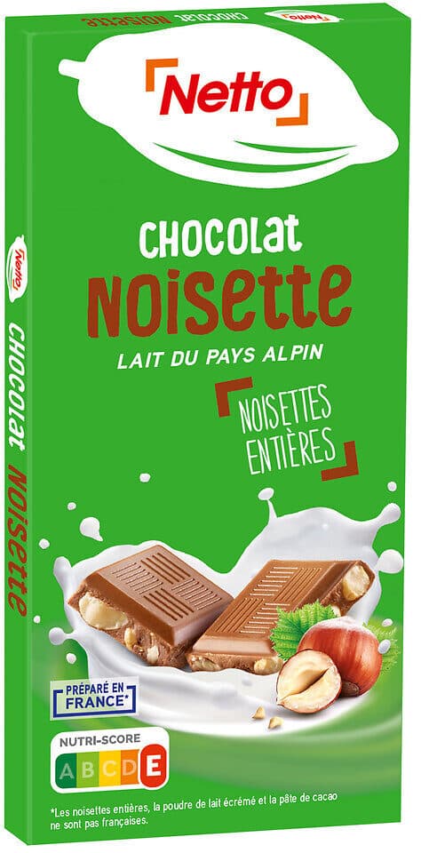 Netto Tablette familiale Chocolat au lait du pays Alpin noisettes entières - 100g packshot
