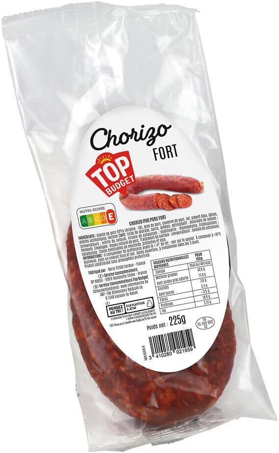 Les Mousquetaires Chorizo fort pur porc 225g packshot