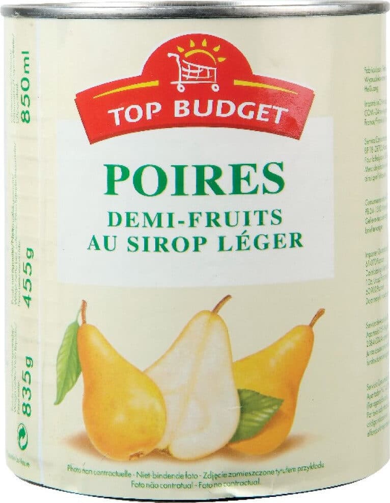Top Budget Poires demi-fruits au sirop léger packshot