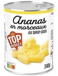 Top budget Ananas en Morceaux au sirop léger - boîte 3/4 packshot