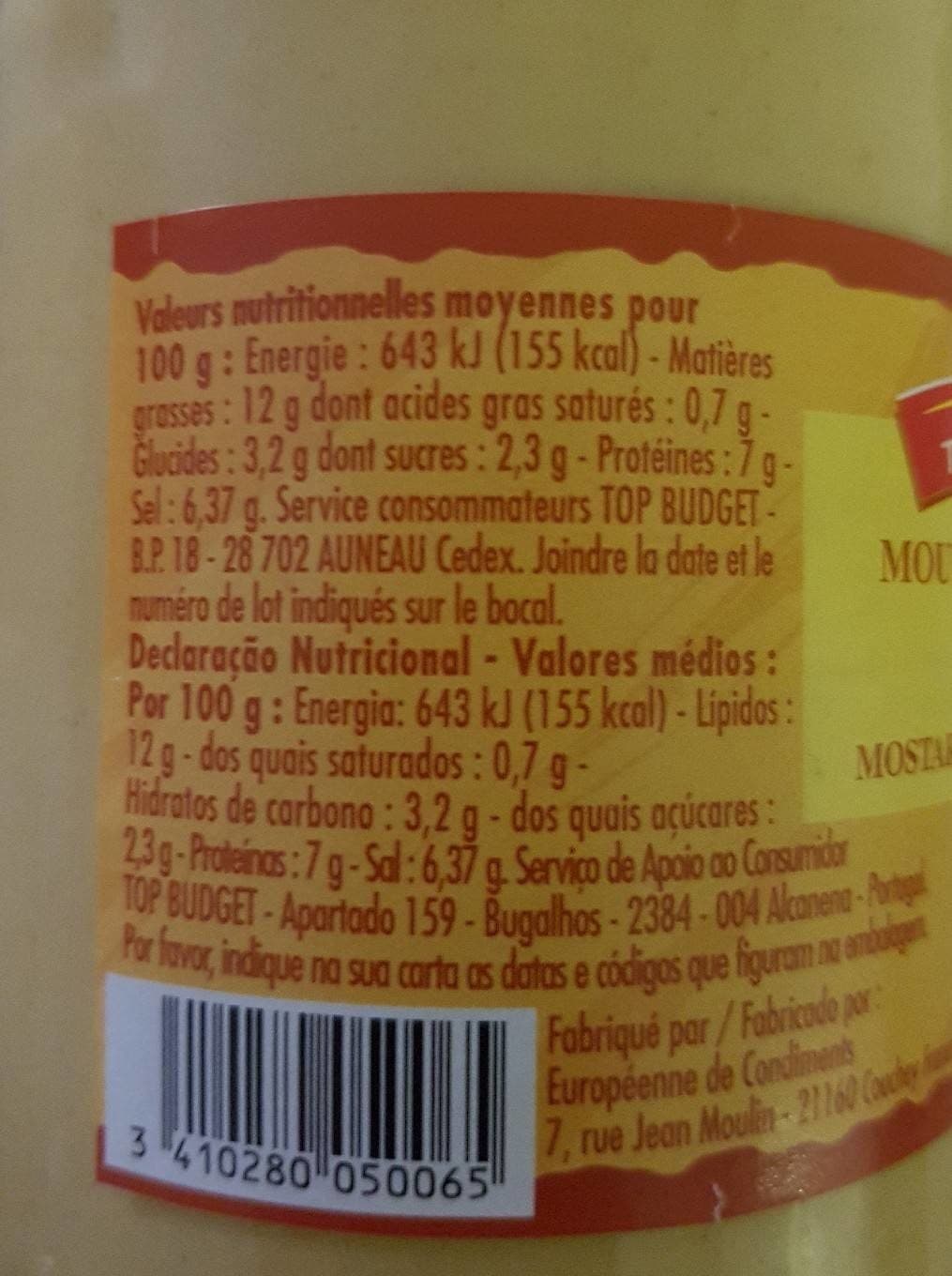 Top budget Moutarde de Dijon 370 gr packshot