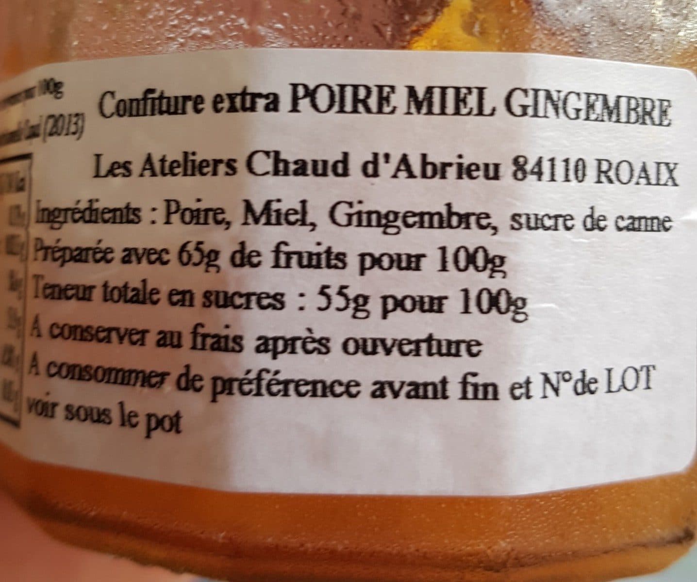 Open Food Facts Confiture Poire Miel Gingembre packshot
