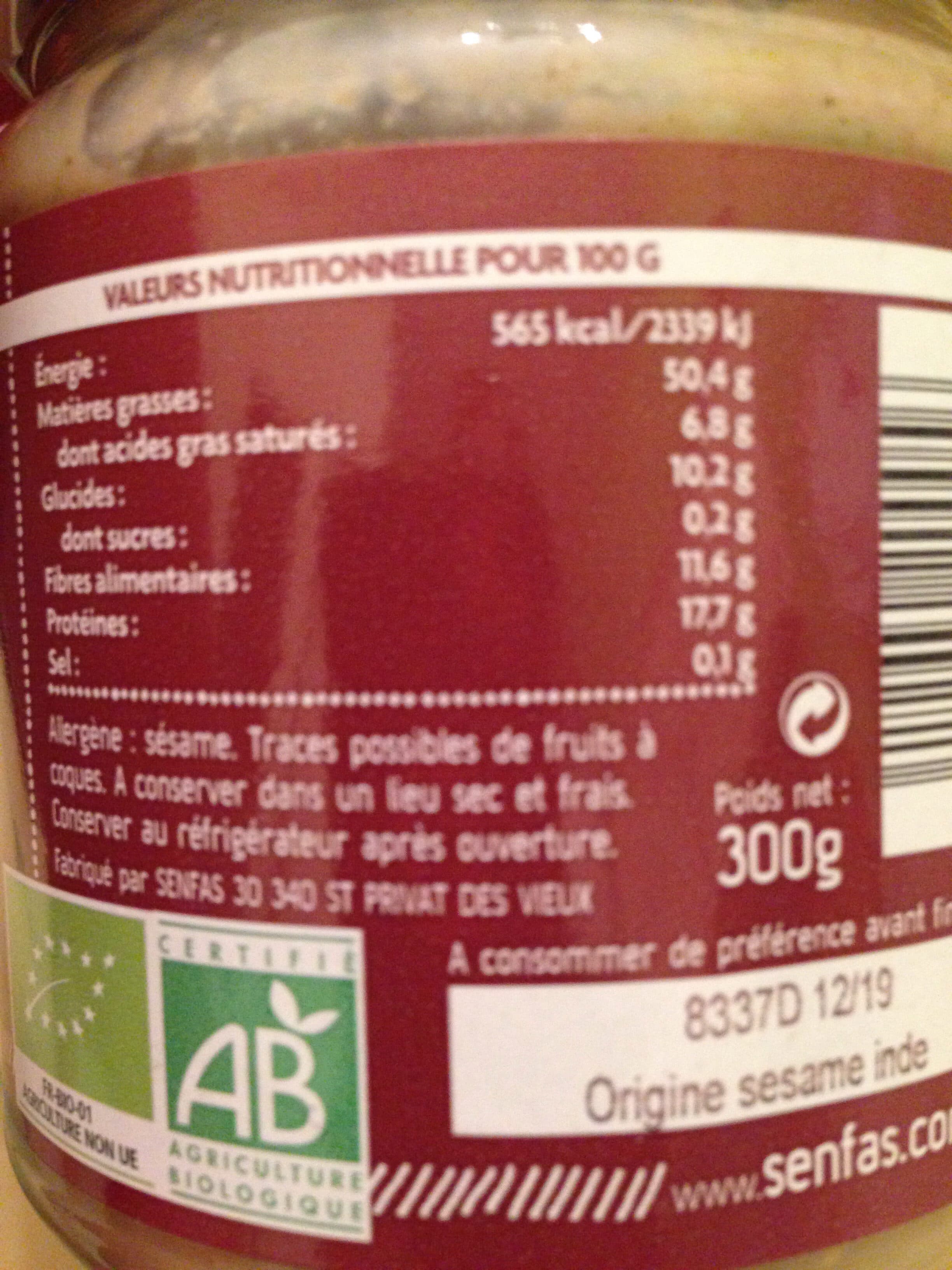 Senfas Purée de sésame complet packshot