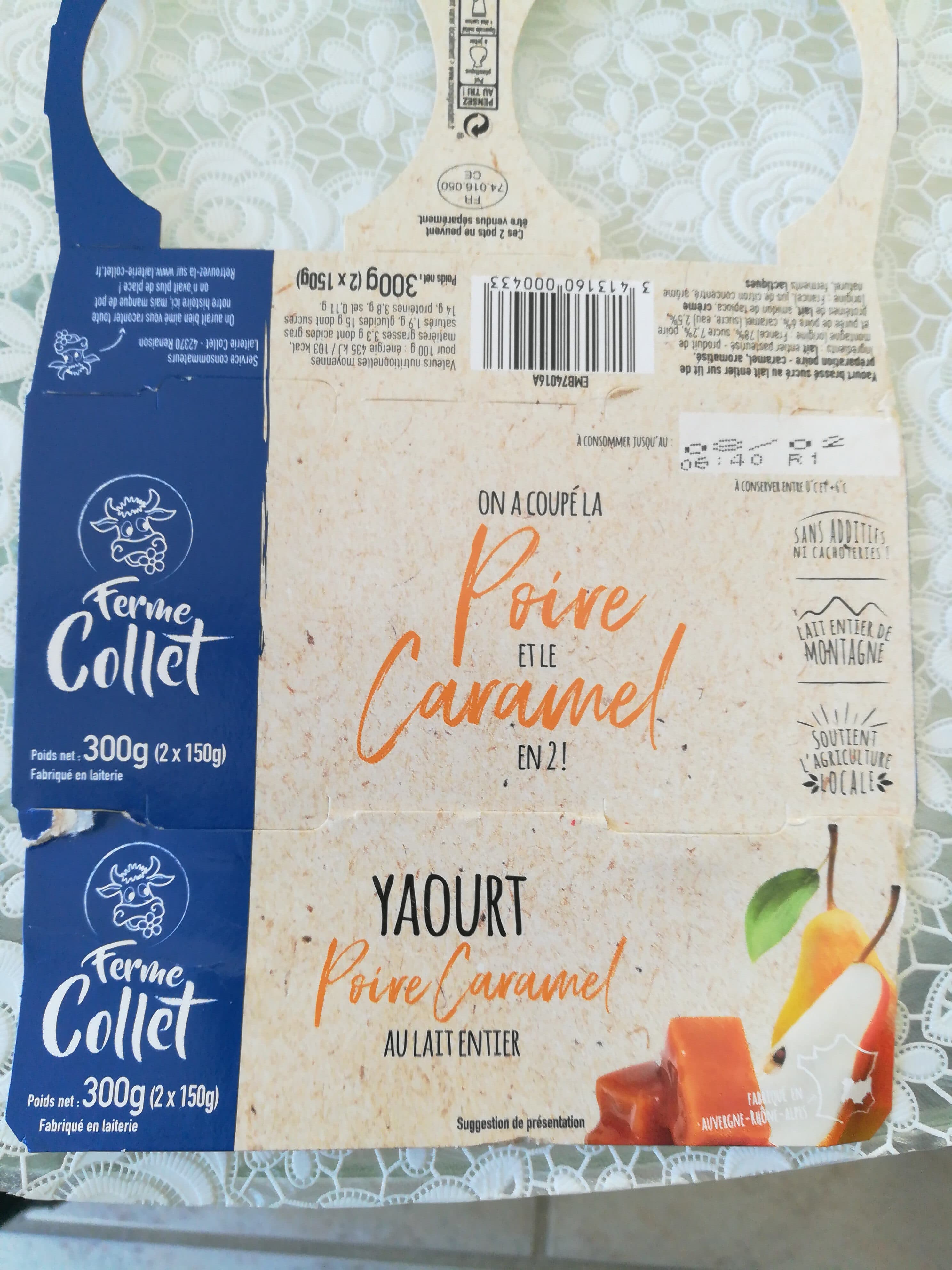 Ferme collet Yaourt au lait entier poire caramel packshot