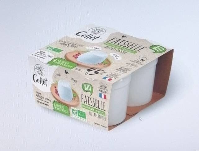 Ferme collet Faisselle bio, fromage blanc au lait pasteurise, les 4 pots de packshot