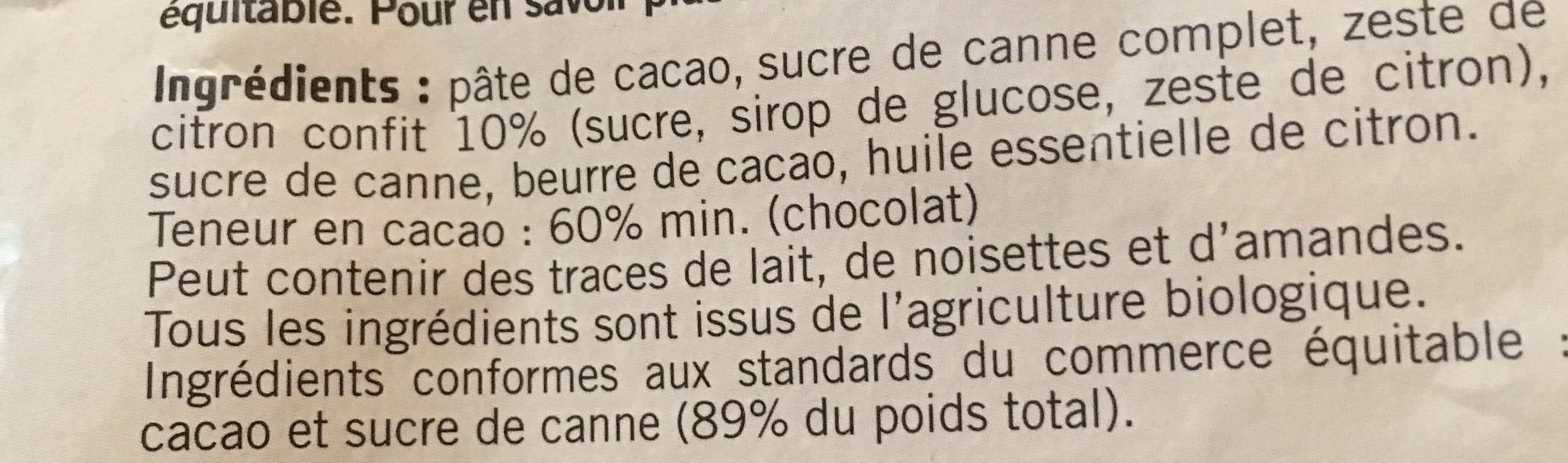 Artisans du monde Chocolat Noir Citron (60% cacao) packshot