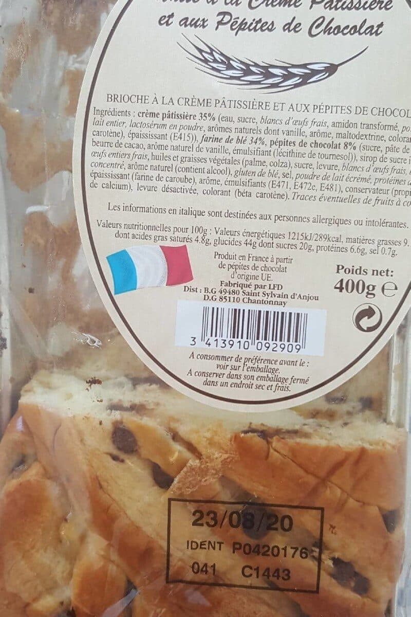 LA FOURNÉE DORÉE Natte a la crème pâtissière et aux pépites de chocolat packshot