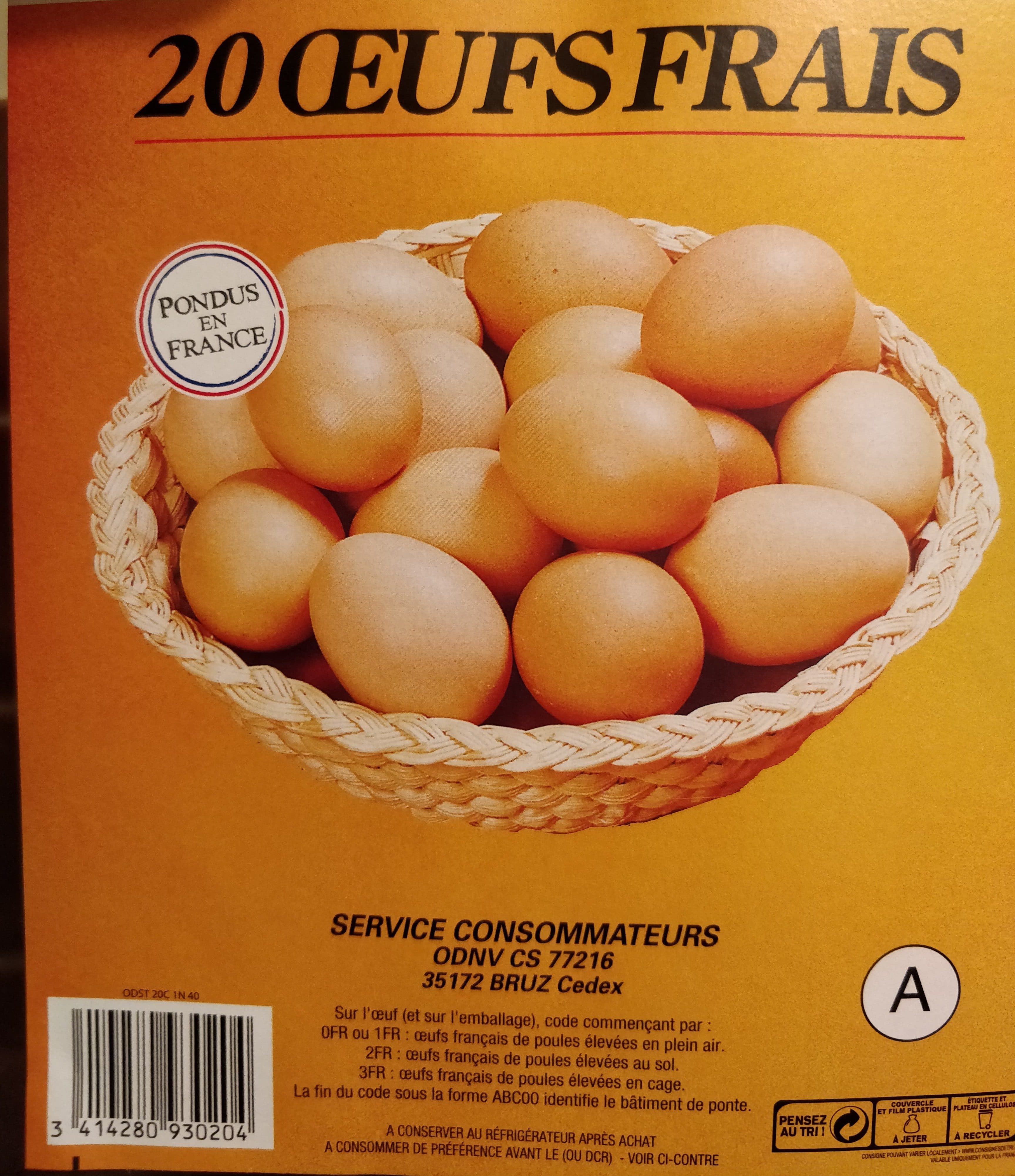 Open Food Facts Oeufs Frais Moyen lot de 20 packshot