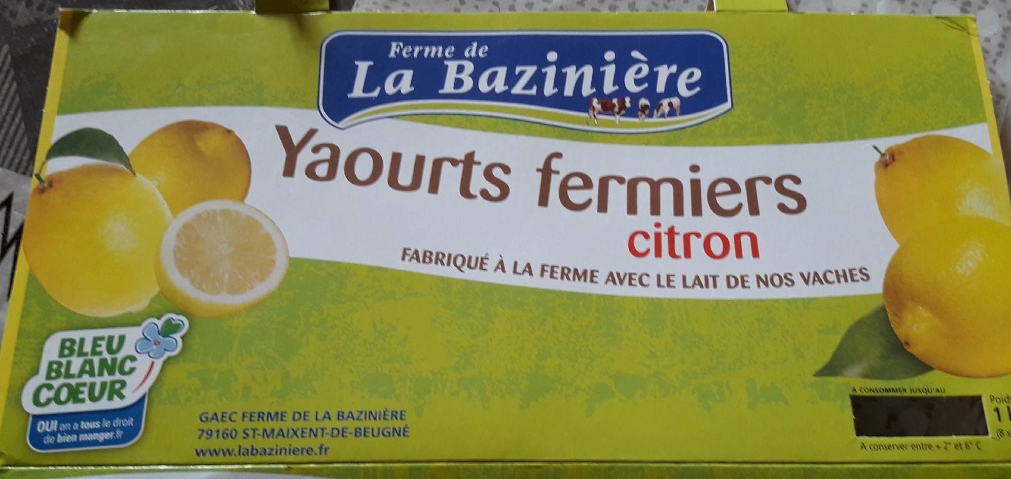 Ferme la Baziniere yaourts fermiers citron packshot