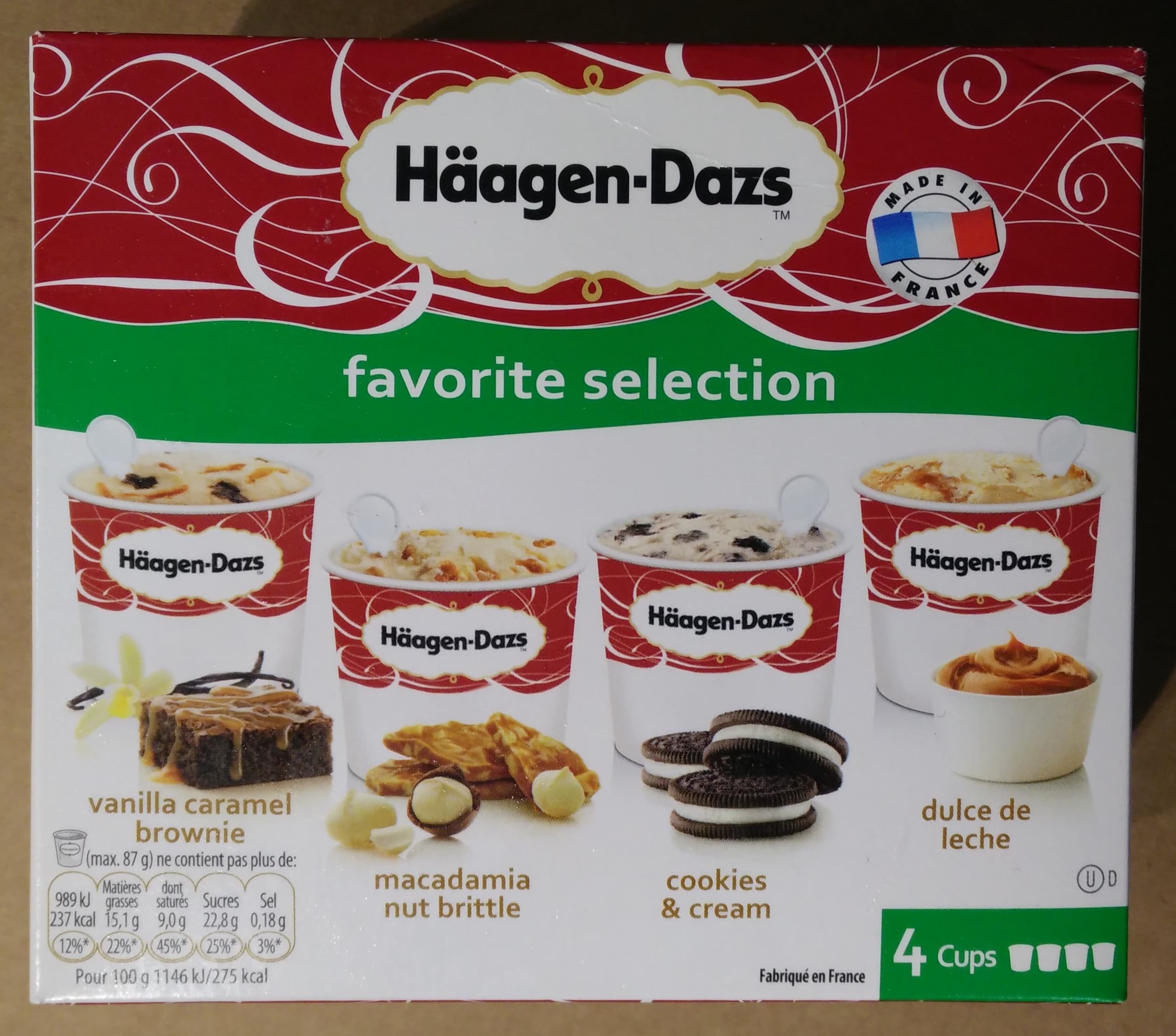 Häagen-Dazs Favorite Selection - Vanilla Caramel Brownie - Macadamia Nut Brittle - Cookies & Cream - Dulce de Leche packshot