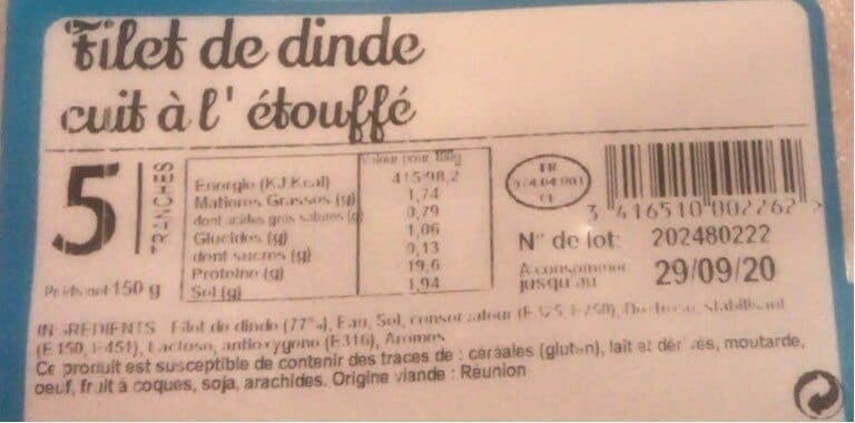 Open Food Facts Filet de dinde à l'étouffé packshot
