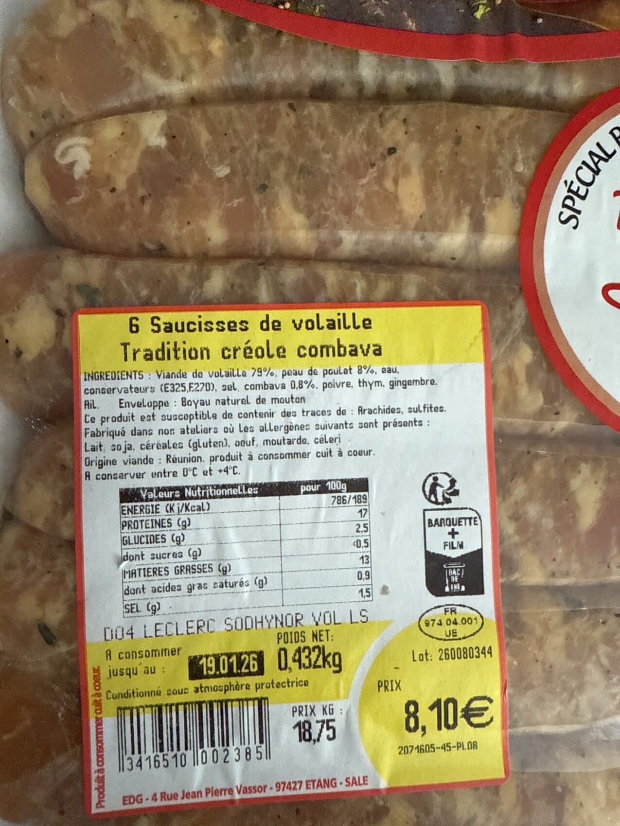 Créolay 6 saucisses de volaille packshot